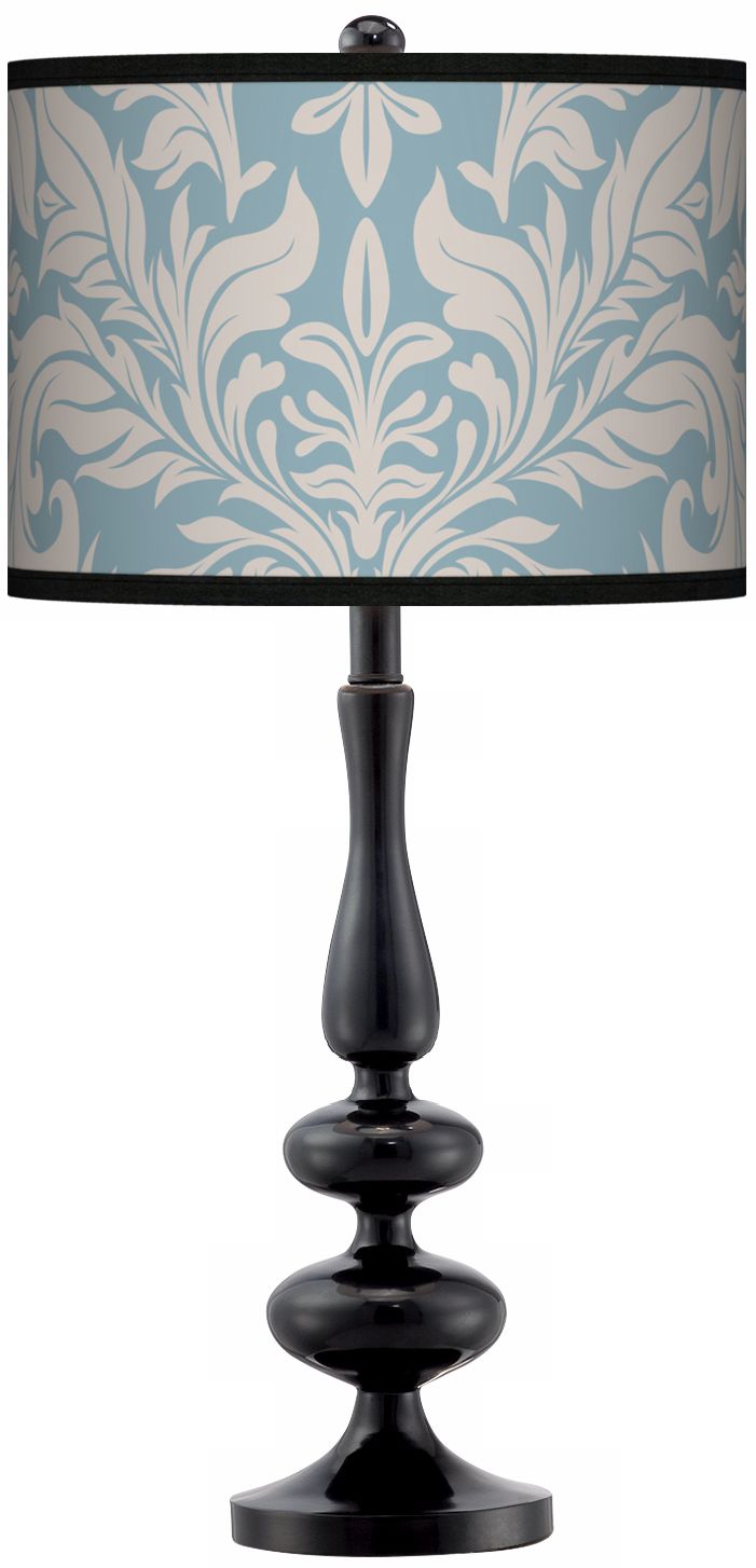 Sky Blue Tapestry Paley Black Table Lamp