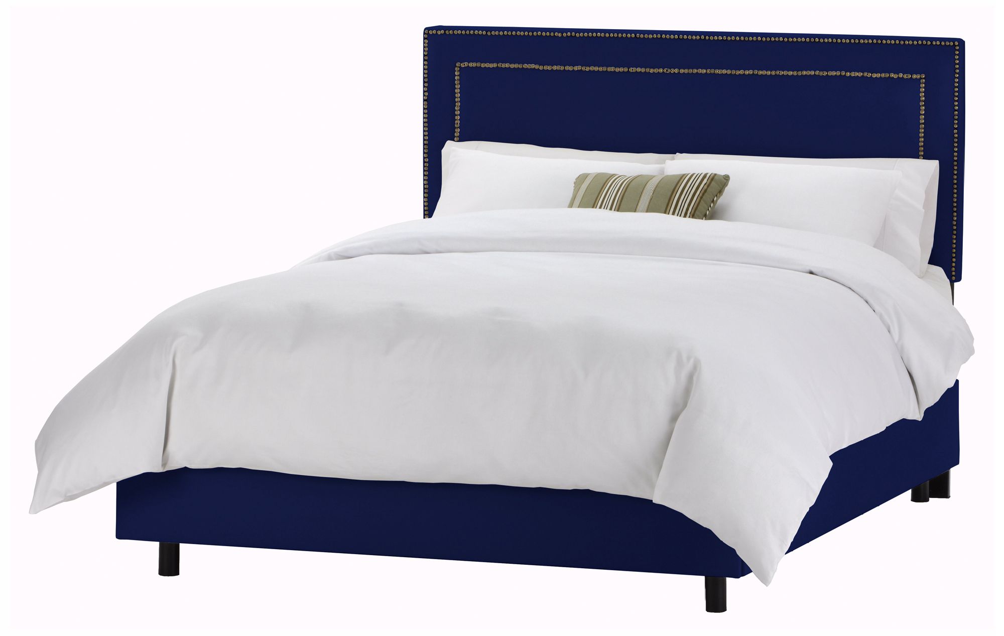 Nailhead Border Headboard Navy Twill Bed (King)