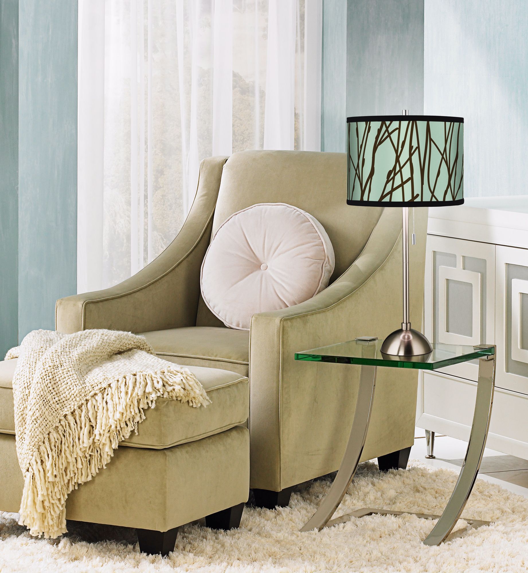 Get comfortable in the fabric covered Bella armchair.