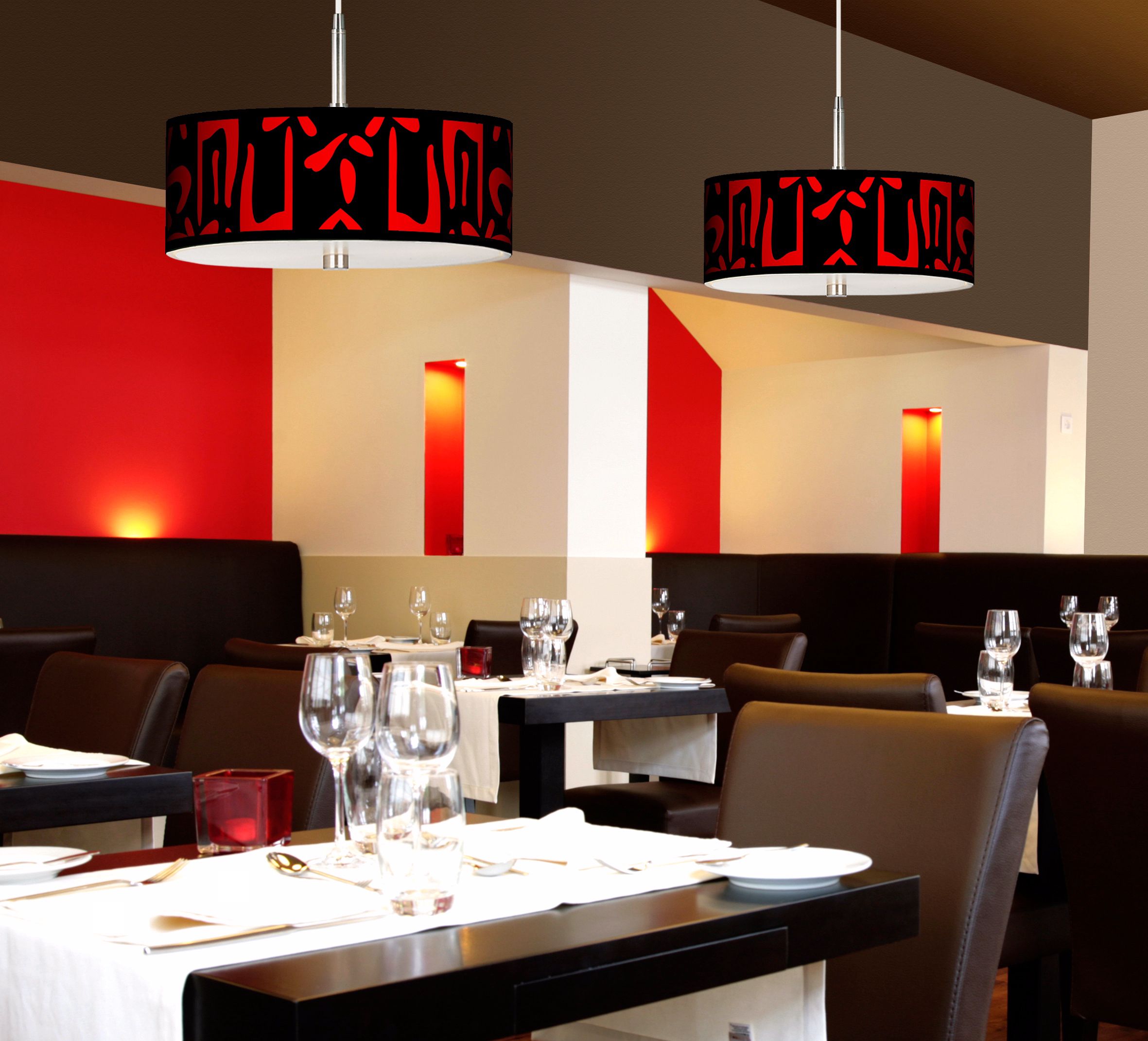 Red, white and black lacquer create exotic Asian flair.