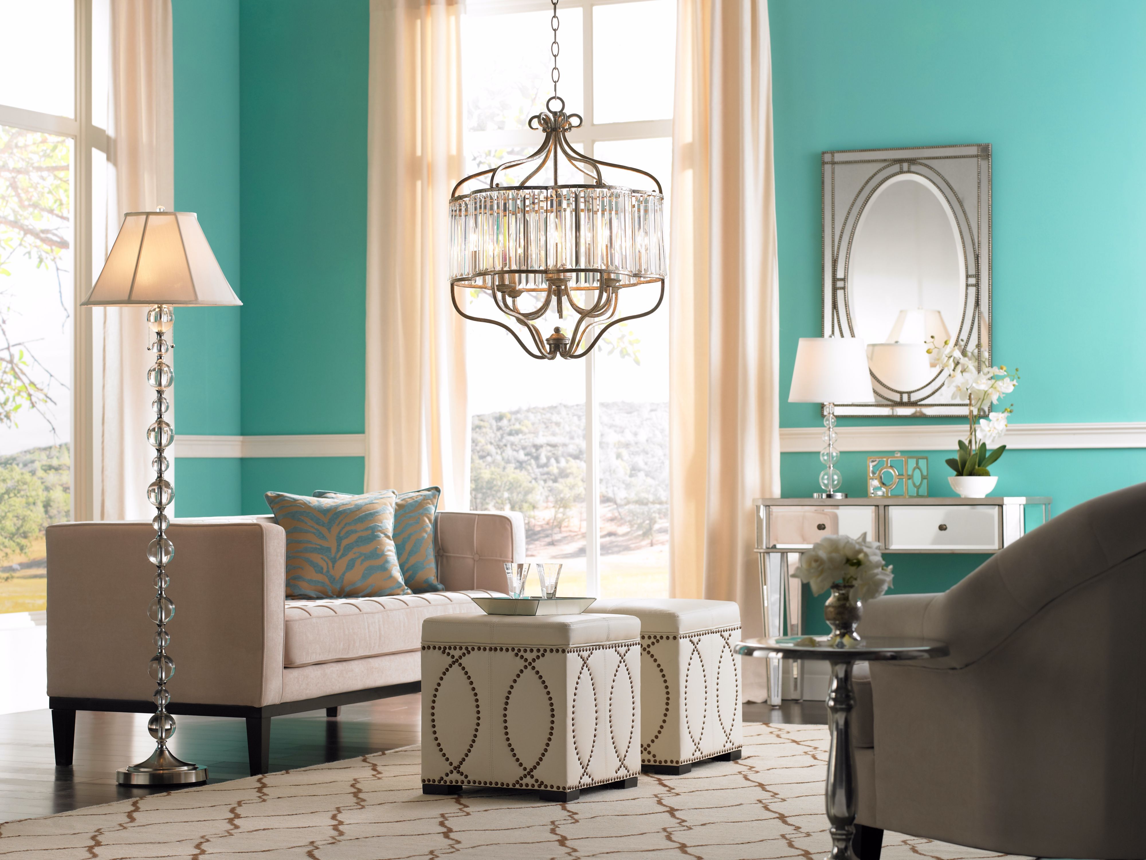 Soft, warm tones of gold and beige lend a Luxe Living look to this room.