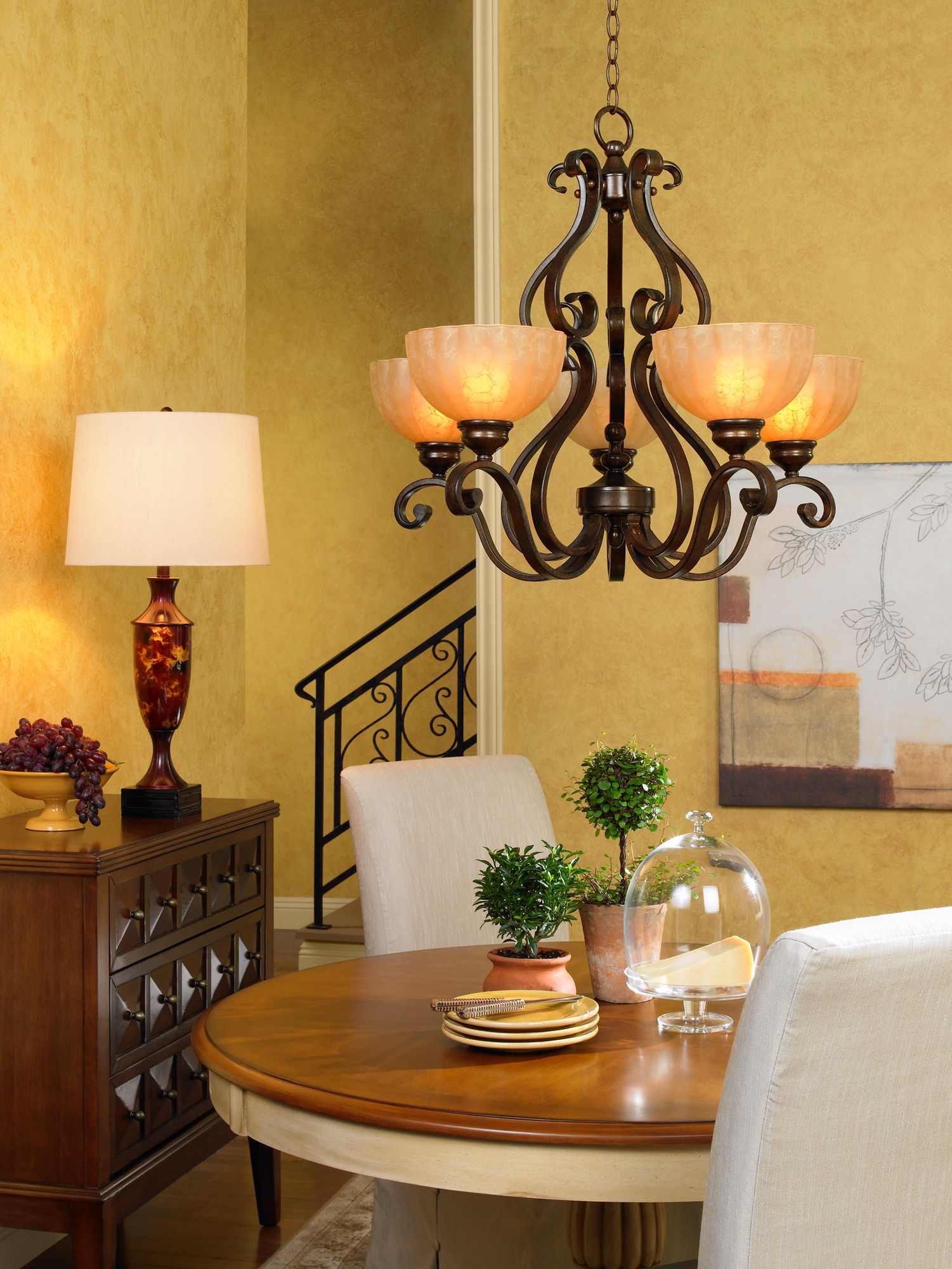 The dining room is layered with different elements to create a dynamic design.