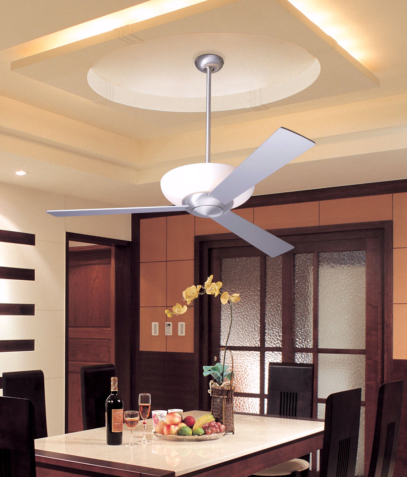 52" Brushed Aluminum Aurora with Uplight Ceiling Fan in scene