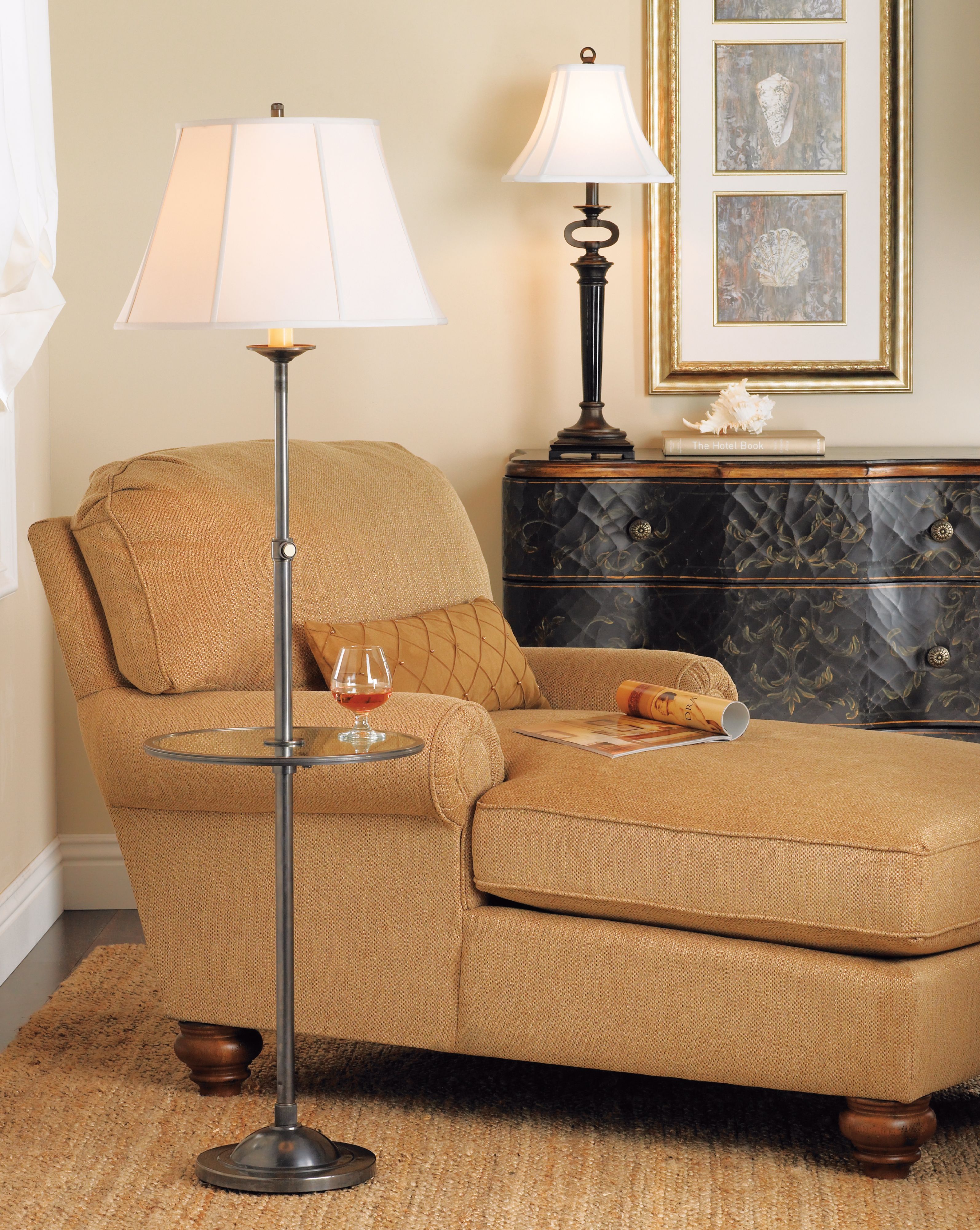 This traditional living room design features a comfortable chaise lounge.