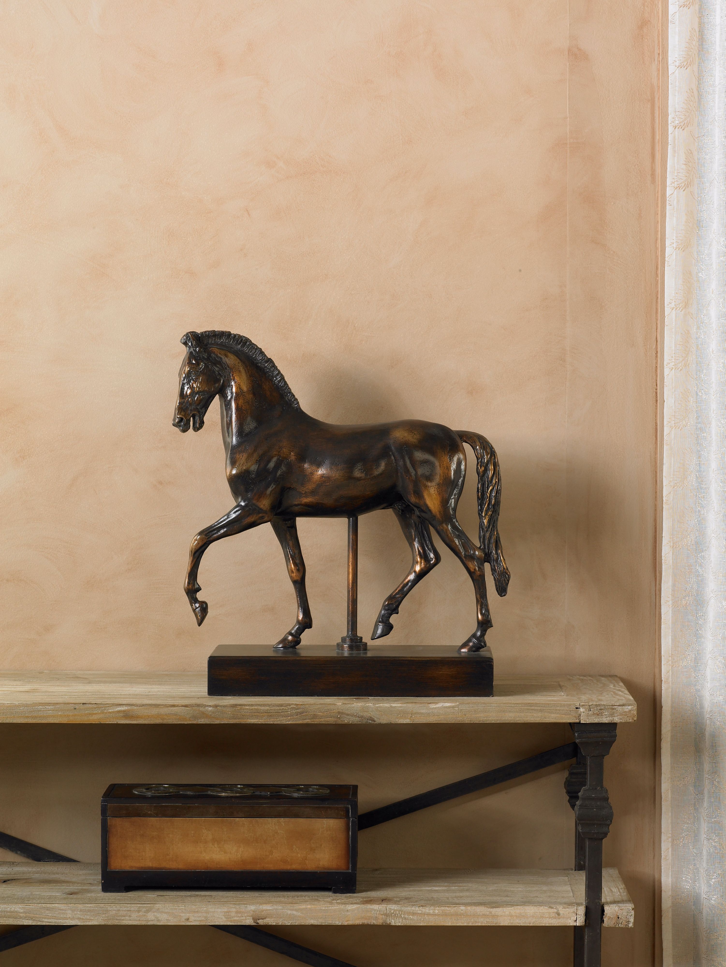Dark Bronze Stallion 23" Sculpture in scene