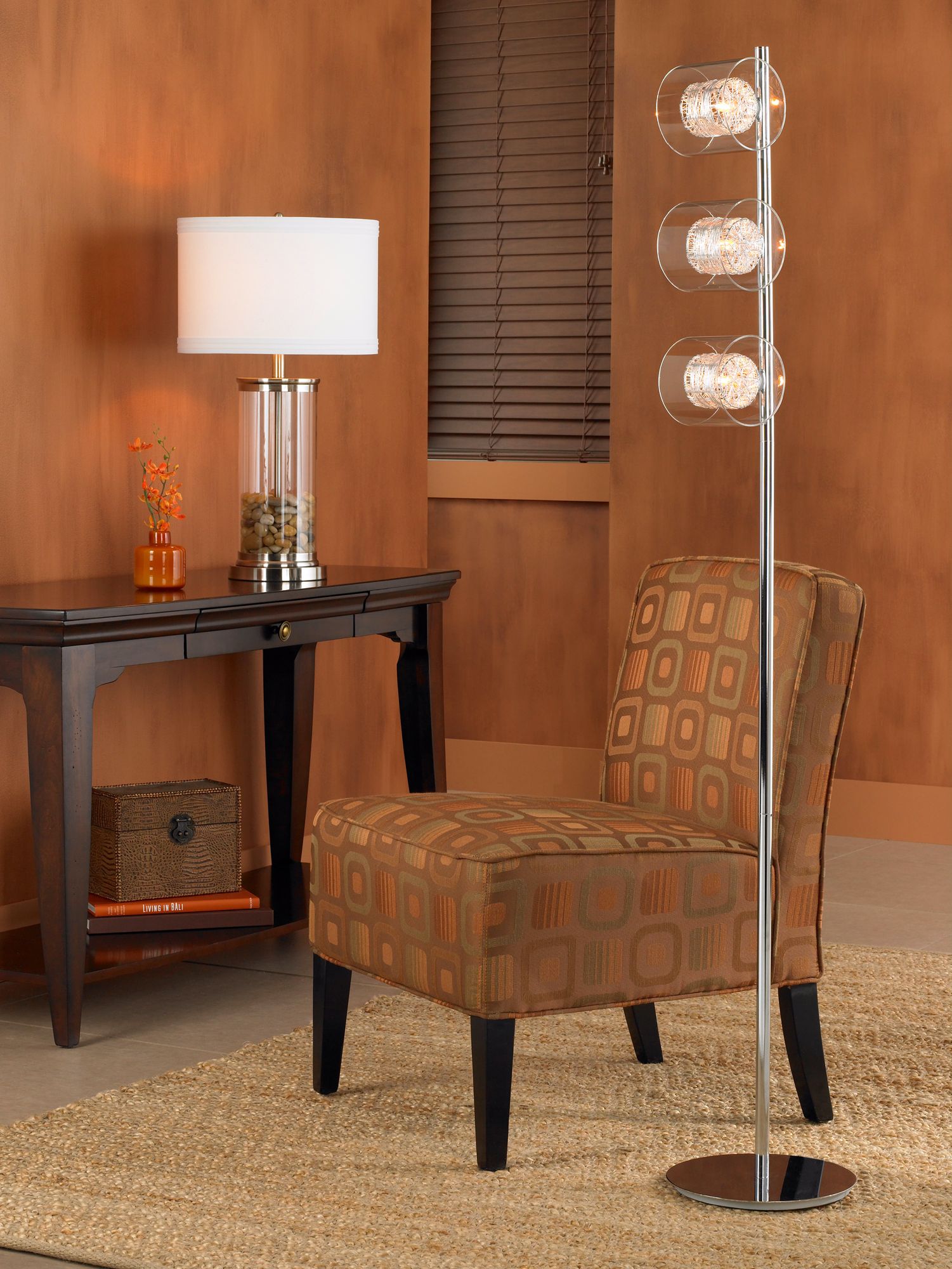 Deep fall colors make for a cozy and inviting contemporary living room.