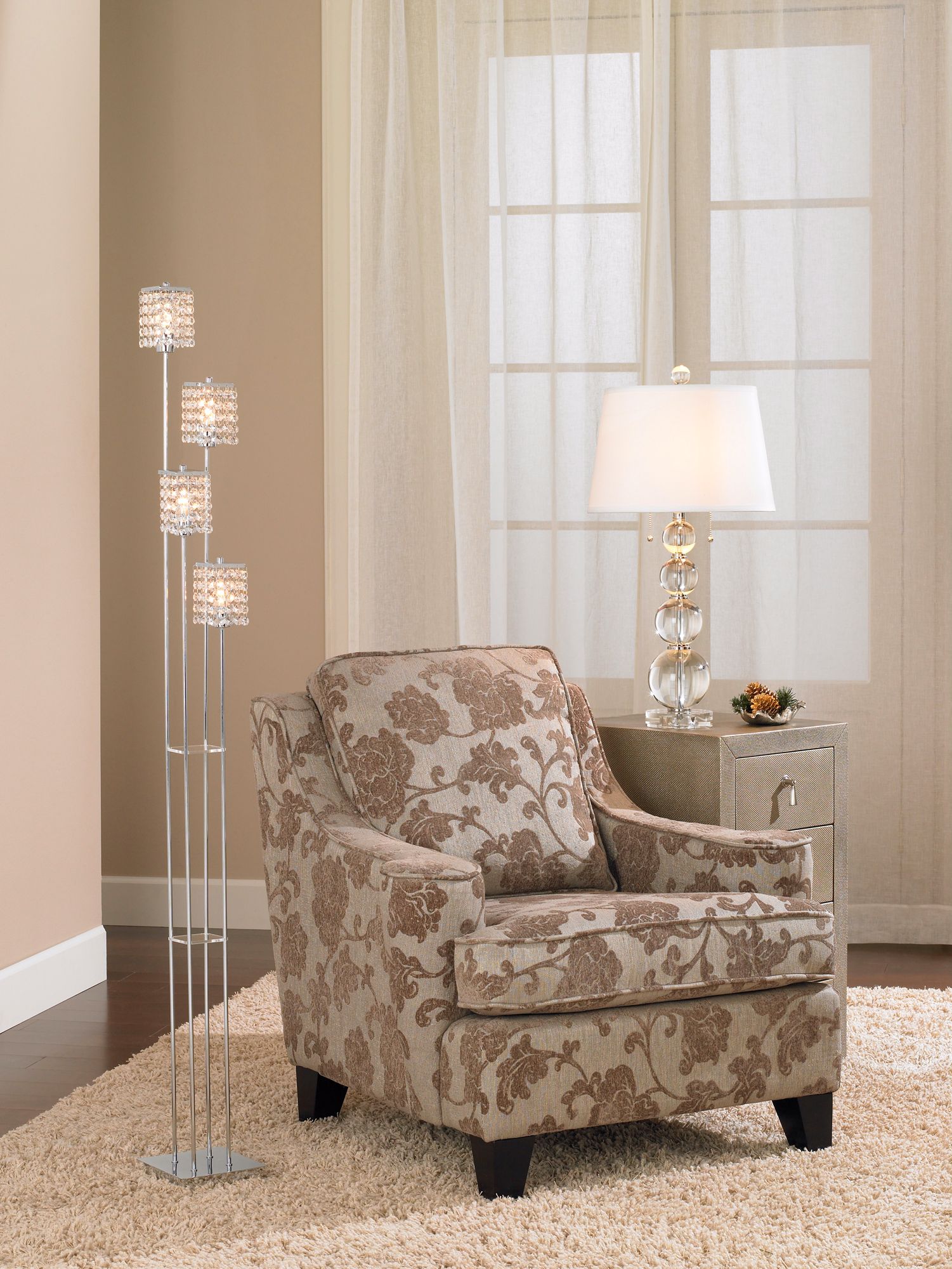 Create a cozy and well-lit space with this living room lamp design idea.