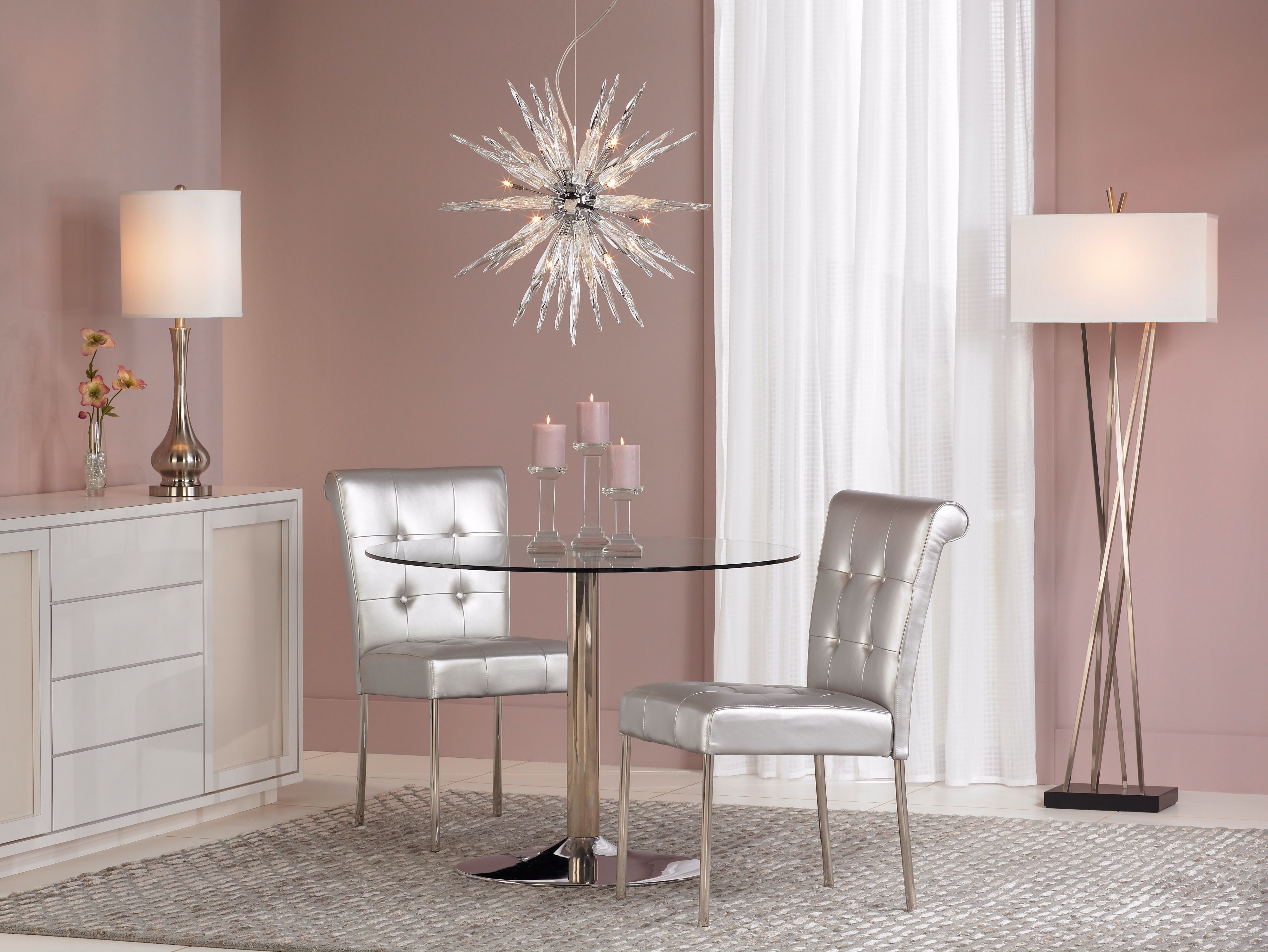 This feminine and chic dining room scene is the perfect setting for tea for two.