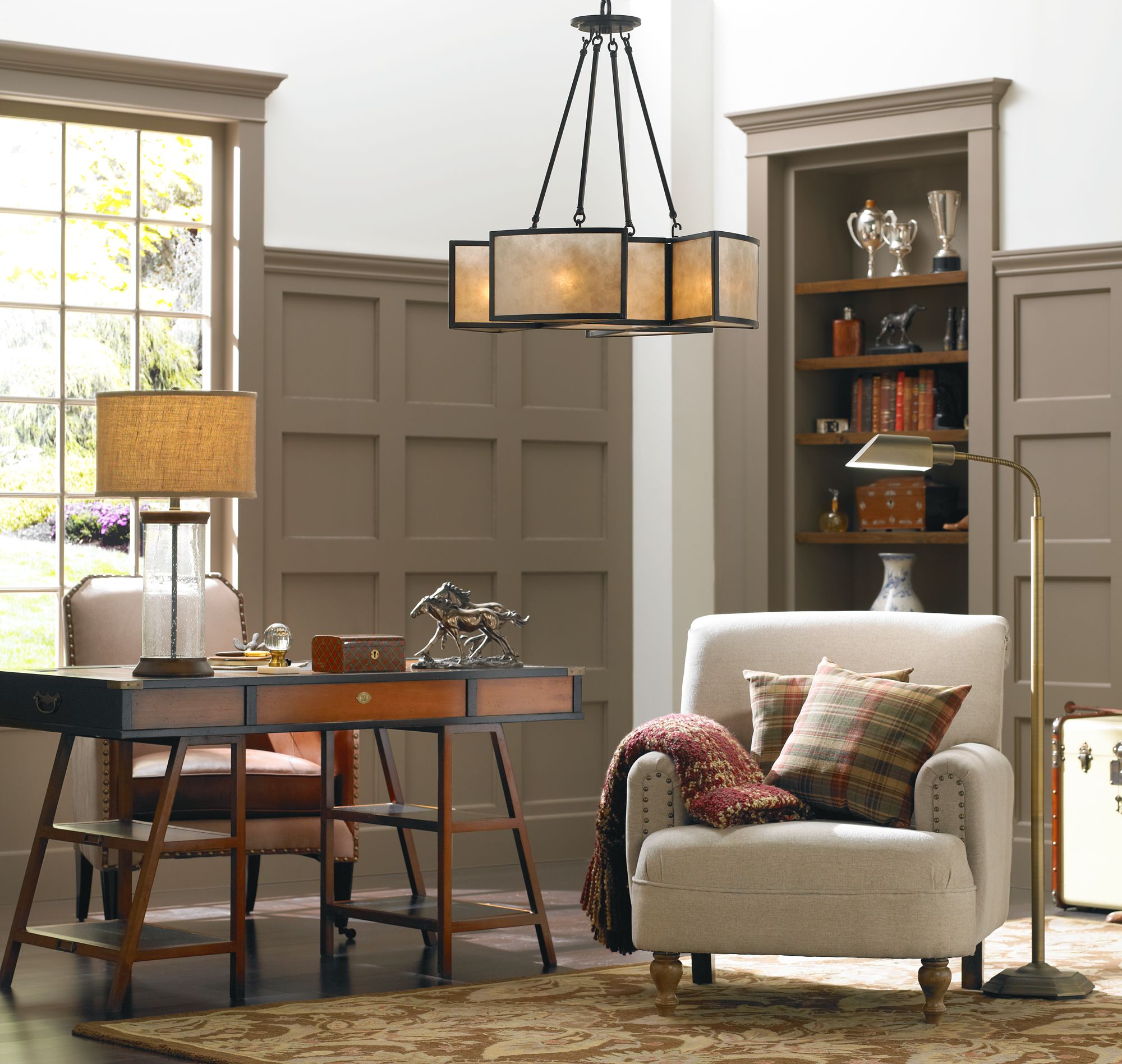 Curl up with a classic in cozy, transitional style.