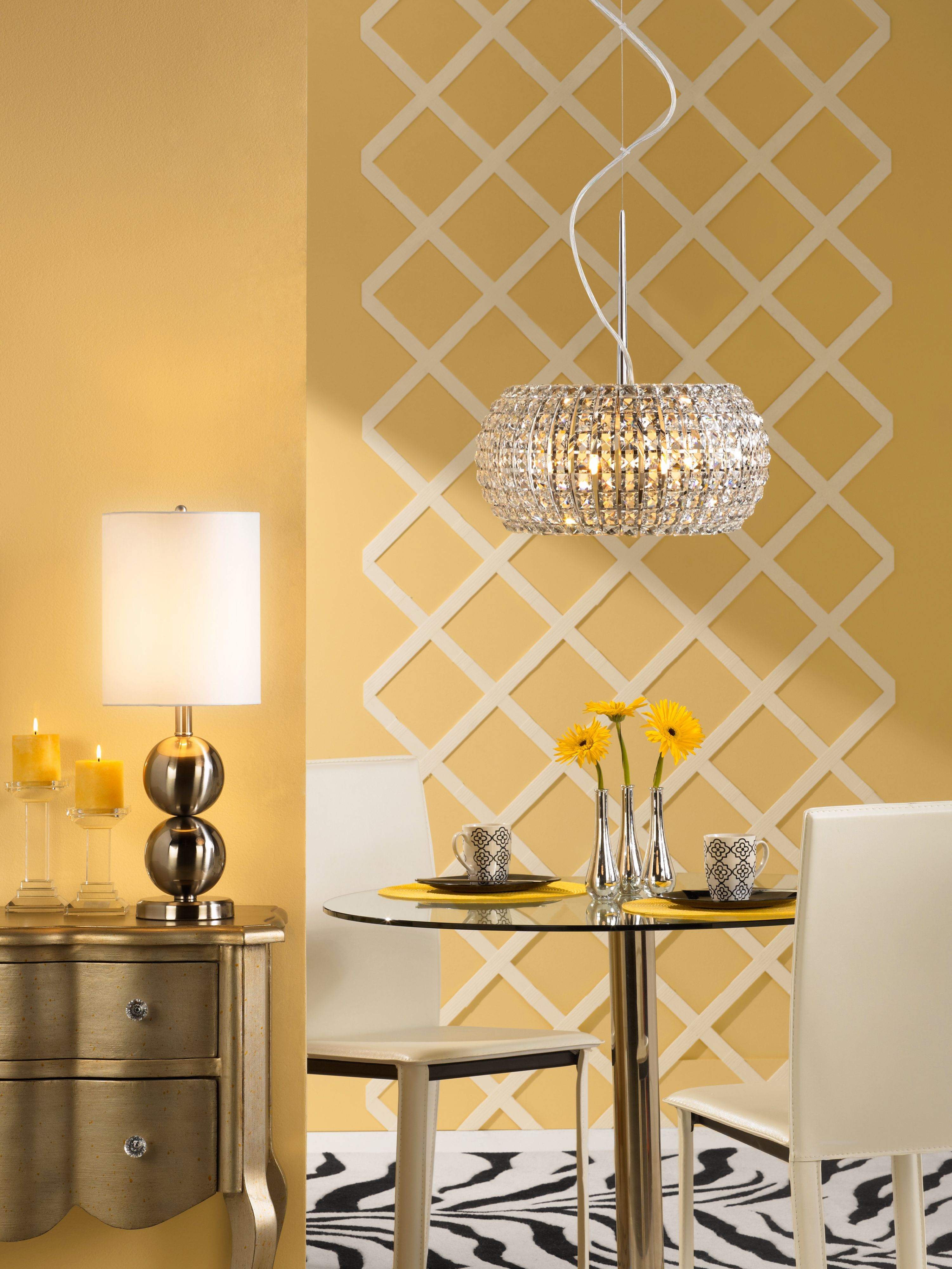Sunny yellow and zebra print creates a cheerful contemporary dining room.