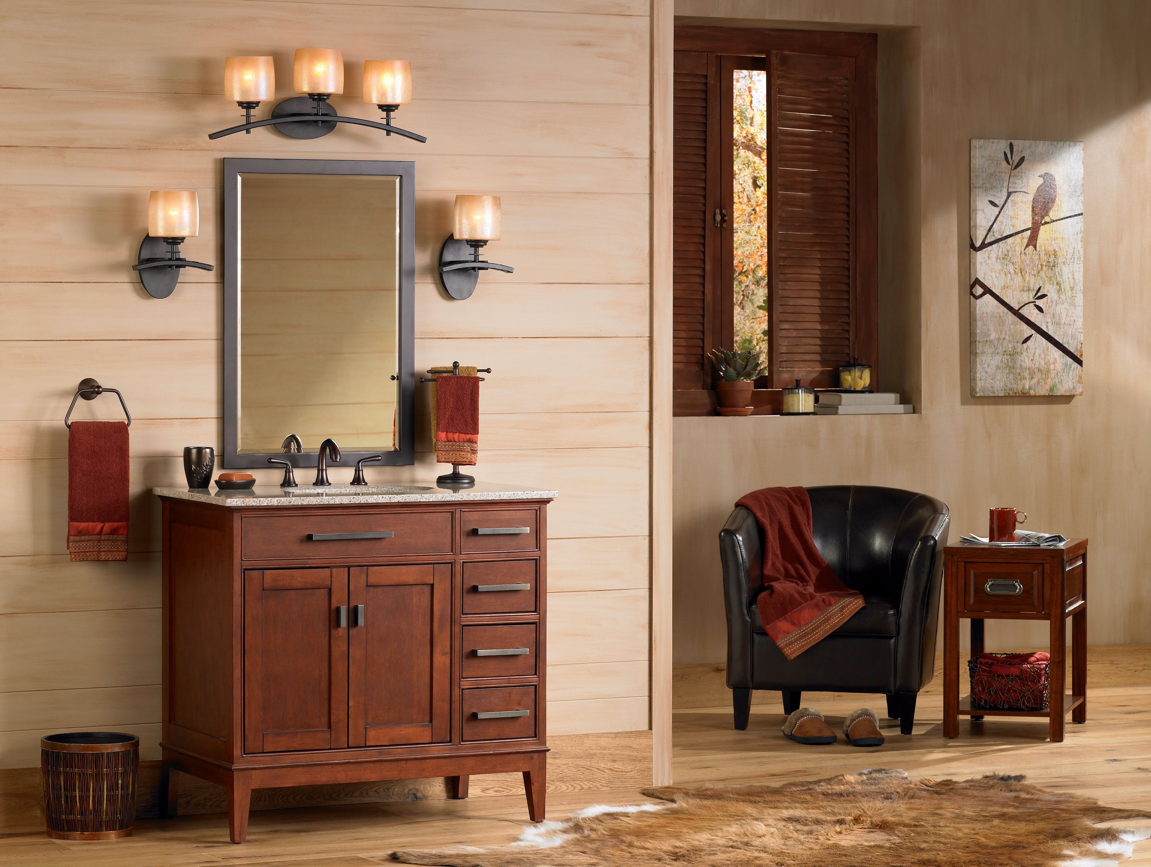 A classic Mission style vanity looks timeless in this bathroom picture.