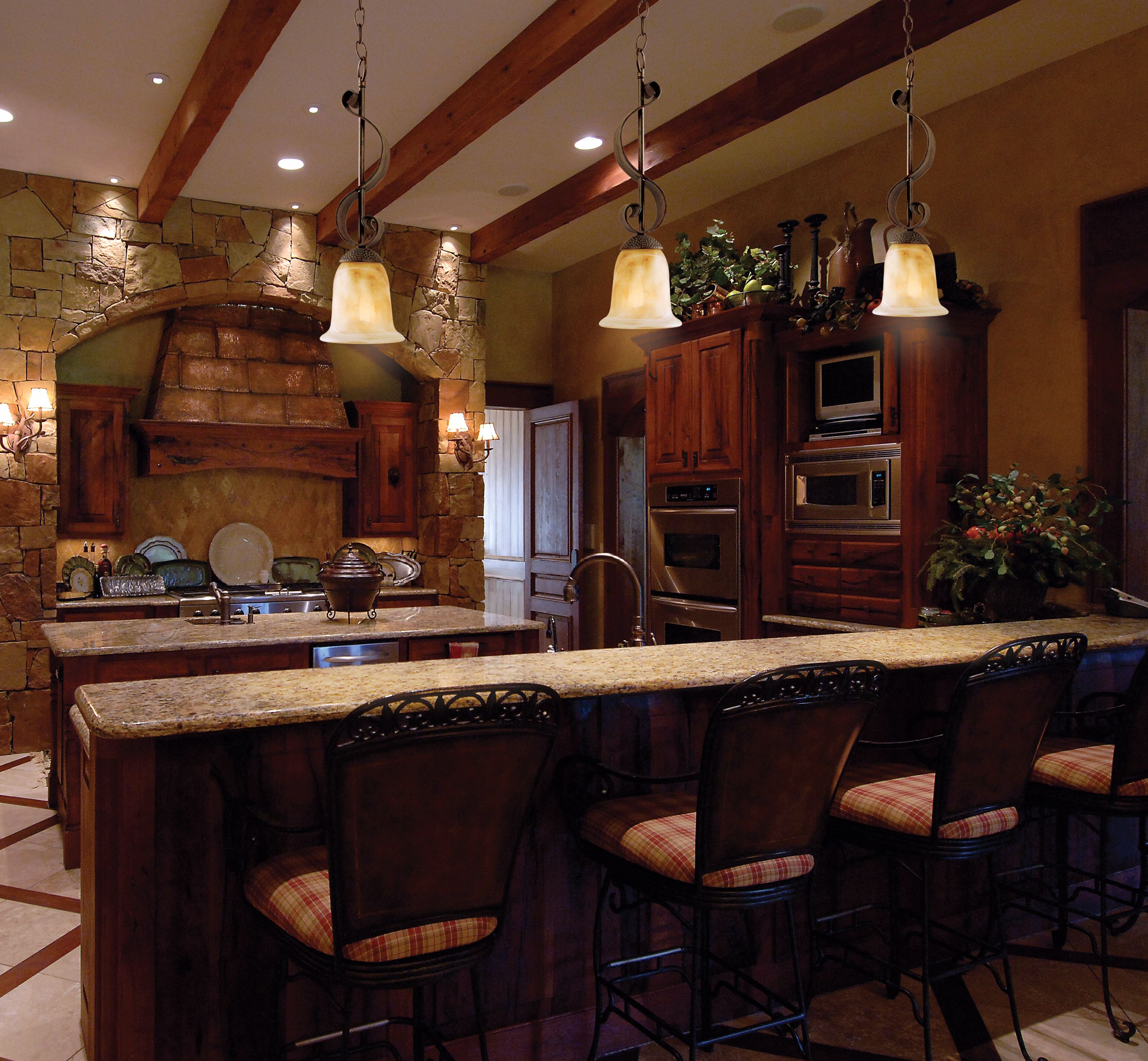 Using natural stone is a homey decorating idea in a rustic kitchen.