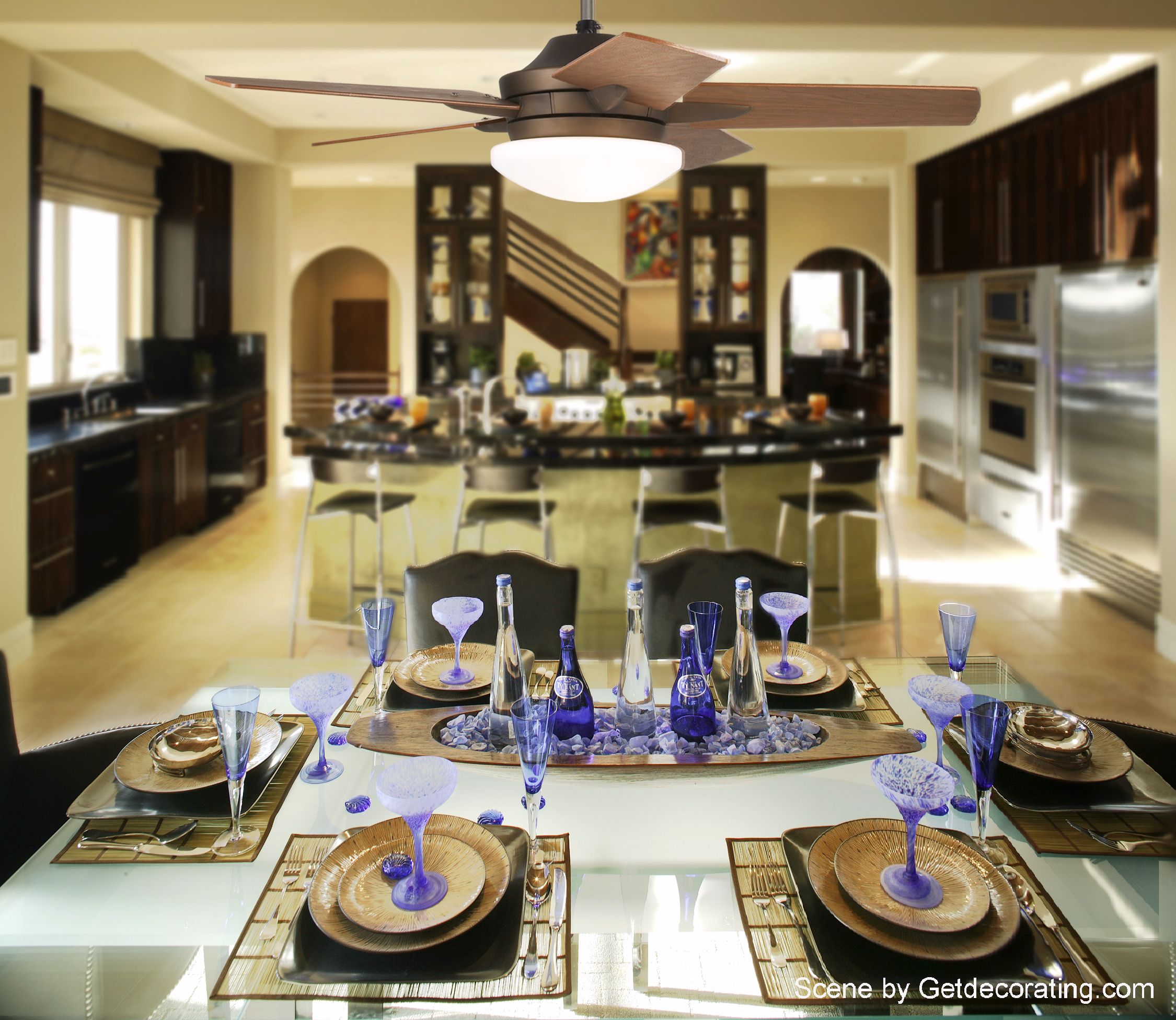 This open concept kitchen and dining room is elegant and contemporary.