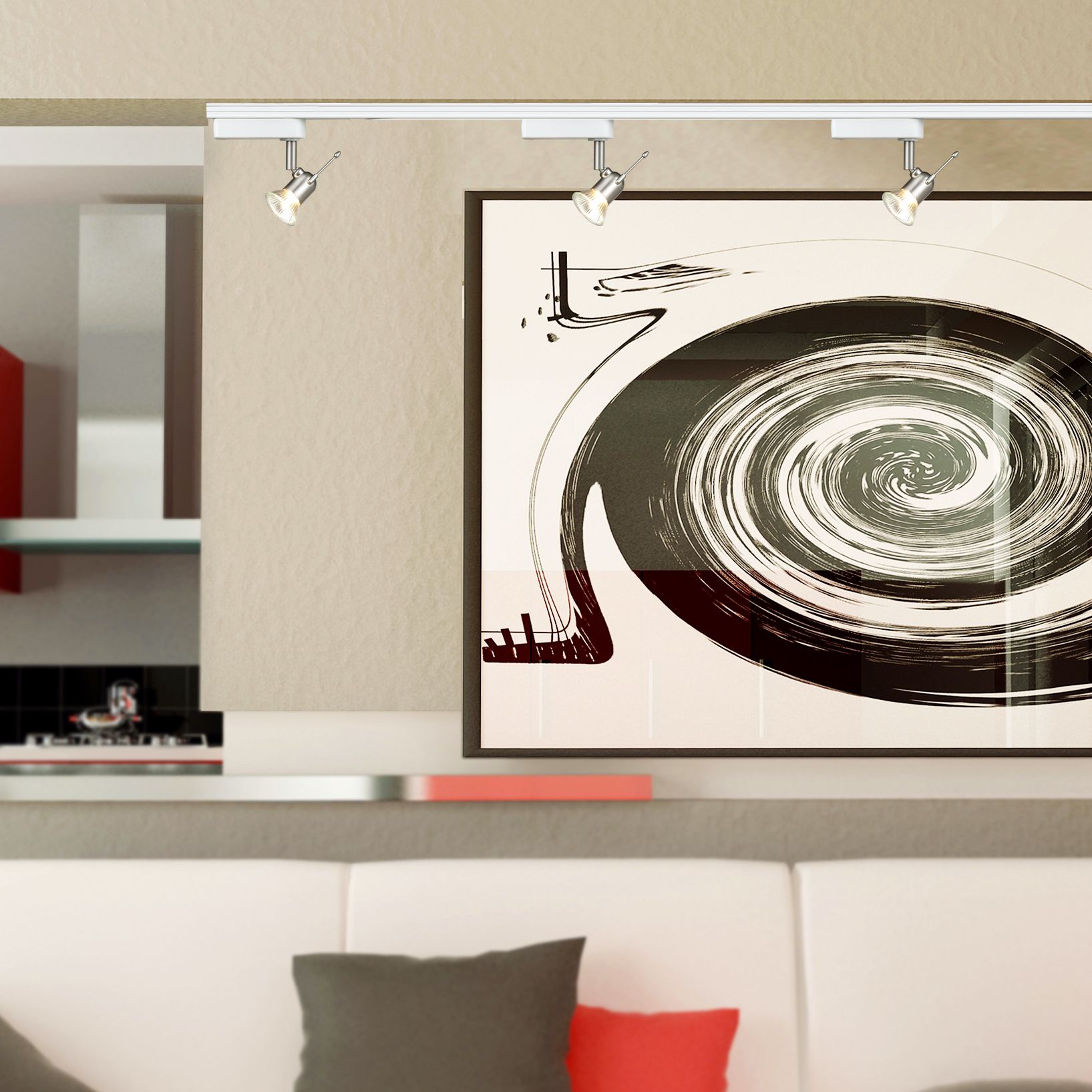 Track lighting is the perfect choice for illuminating hanging artwork.