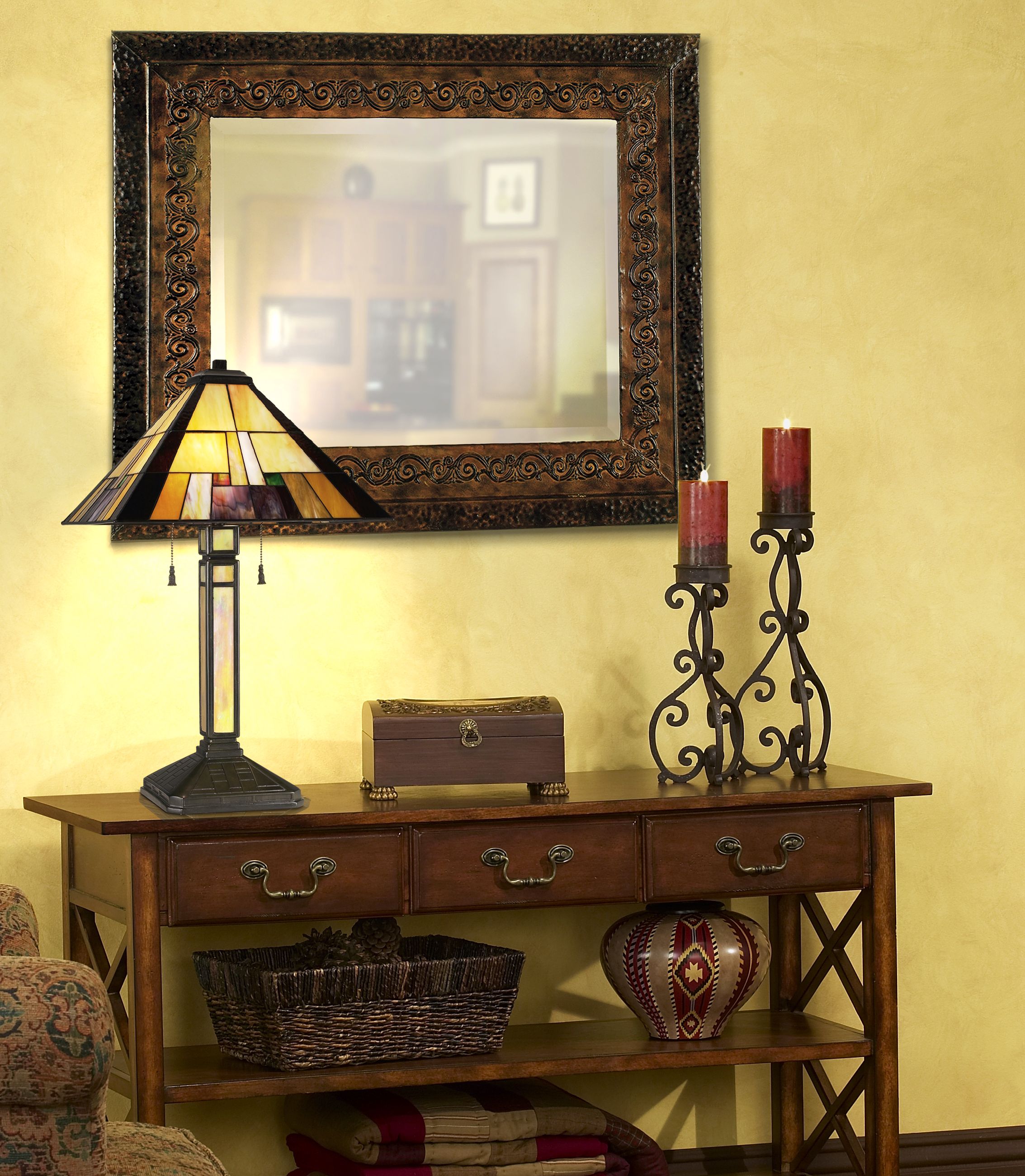 Mission Tiffany Square Sided Shade Table Lamp in scene