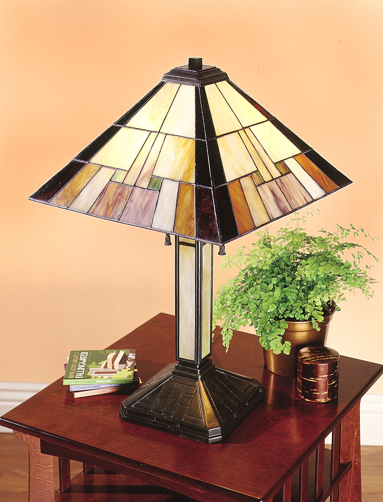 Mission Tiffany Square Sided Shade Table Lamp in scene