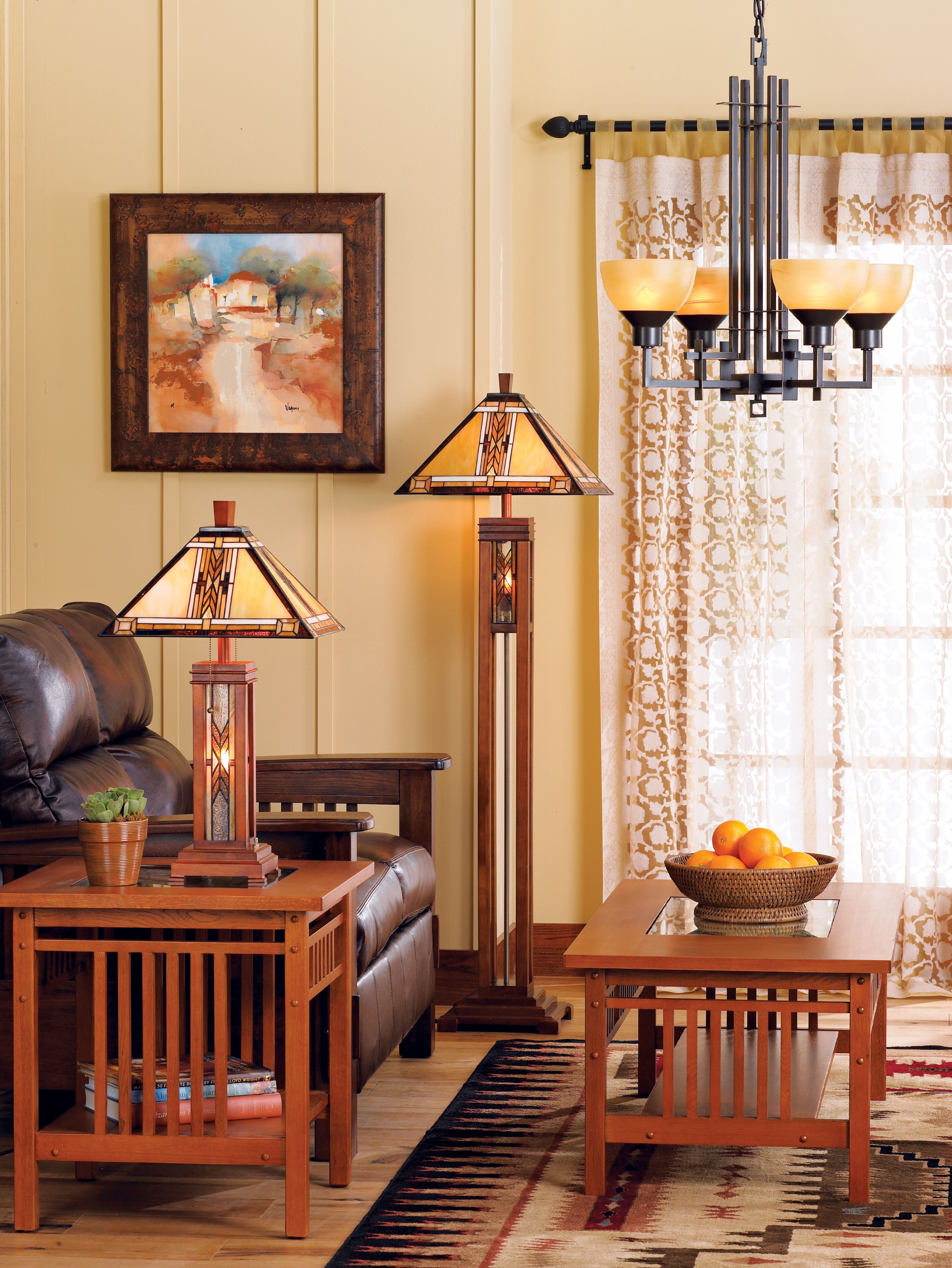 A traditional arts and crafts living room design with clean lines.