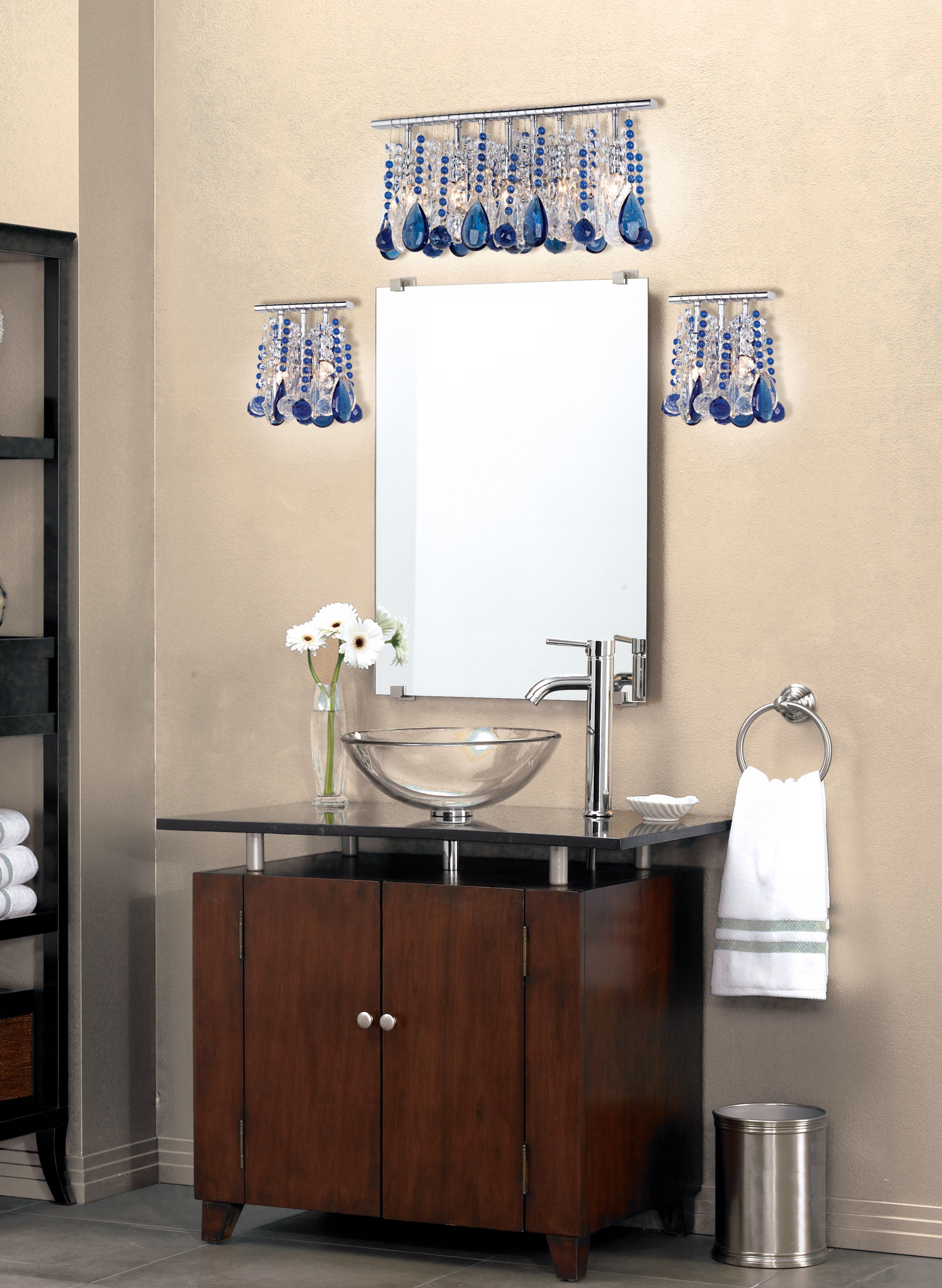 Clear and Blue Crystal  9" Wide Two Light Wall Sconce in scene