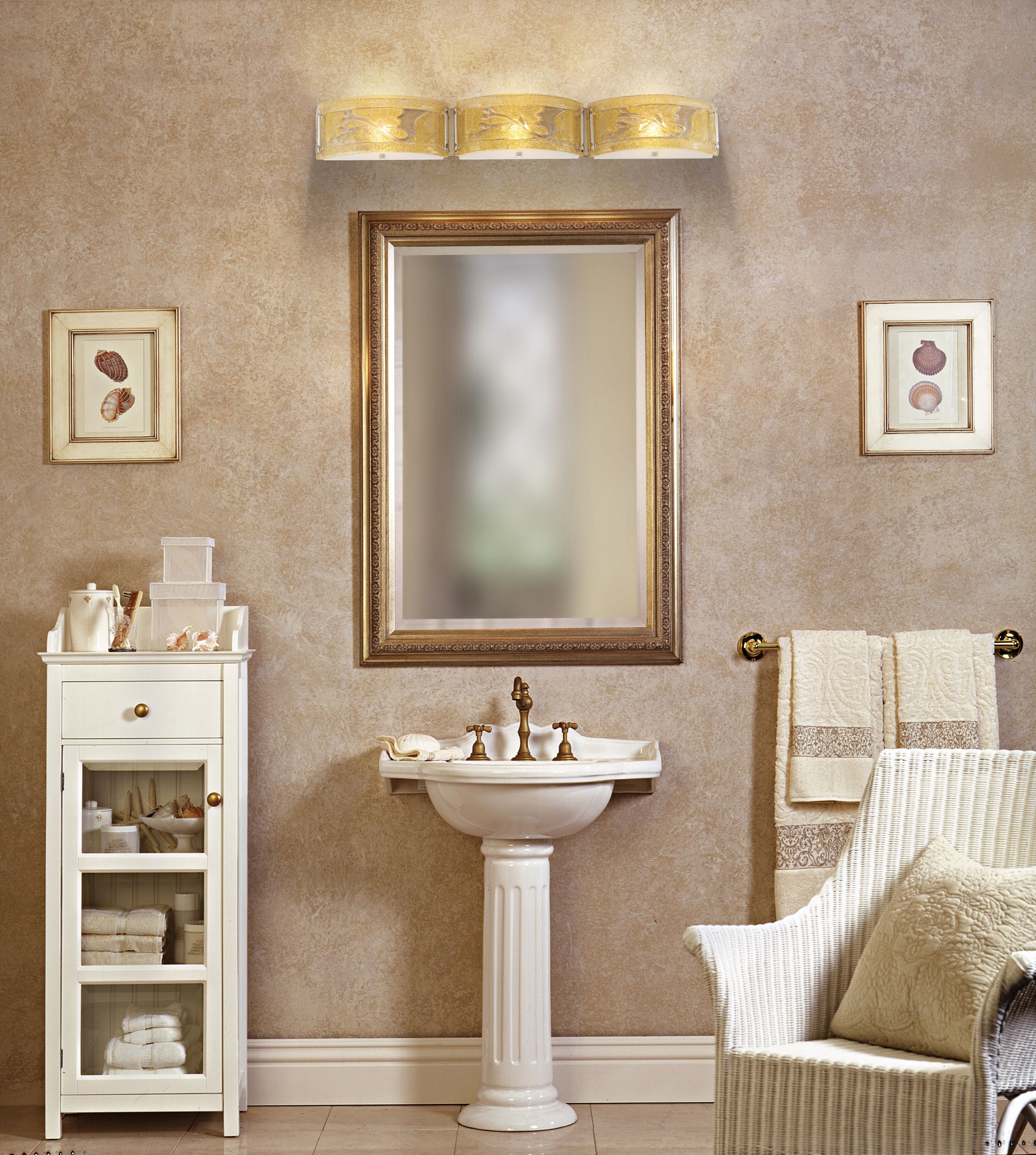 Neutral sandy colors create a relaxing coastal bathroom design.