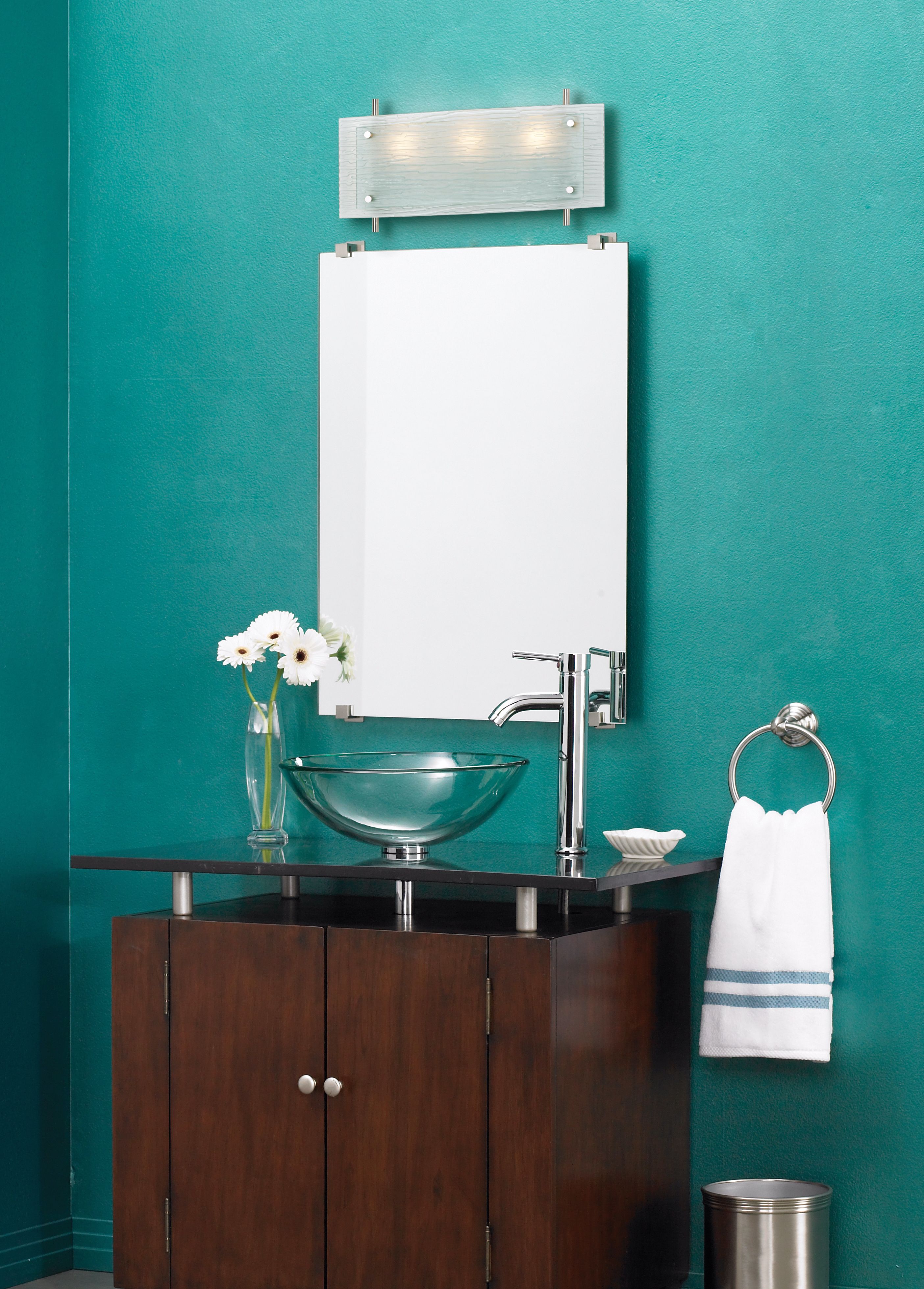 Go bold with color in a minimalist style contemporary bath.
