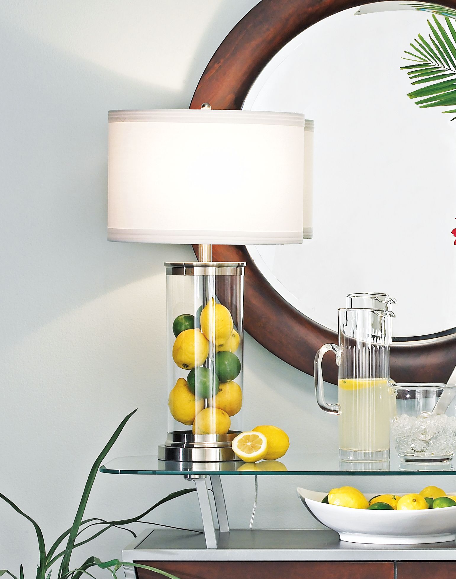 Fillable Glass Cylinder Collector's Table Lamp in scene