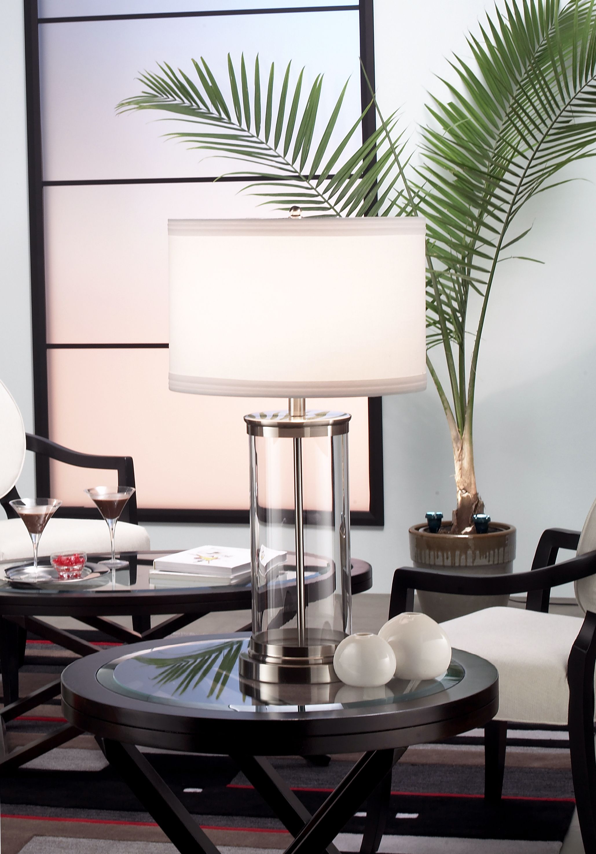 Fillable Glass Cylinder Collector's Table Lamp in scene