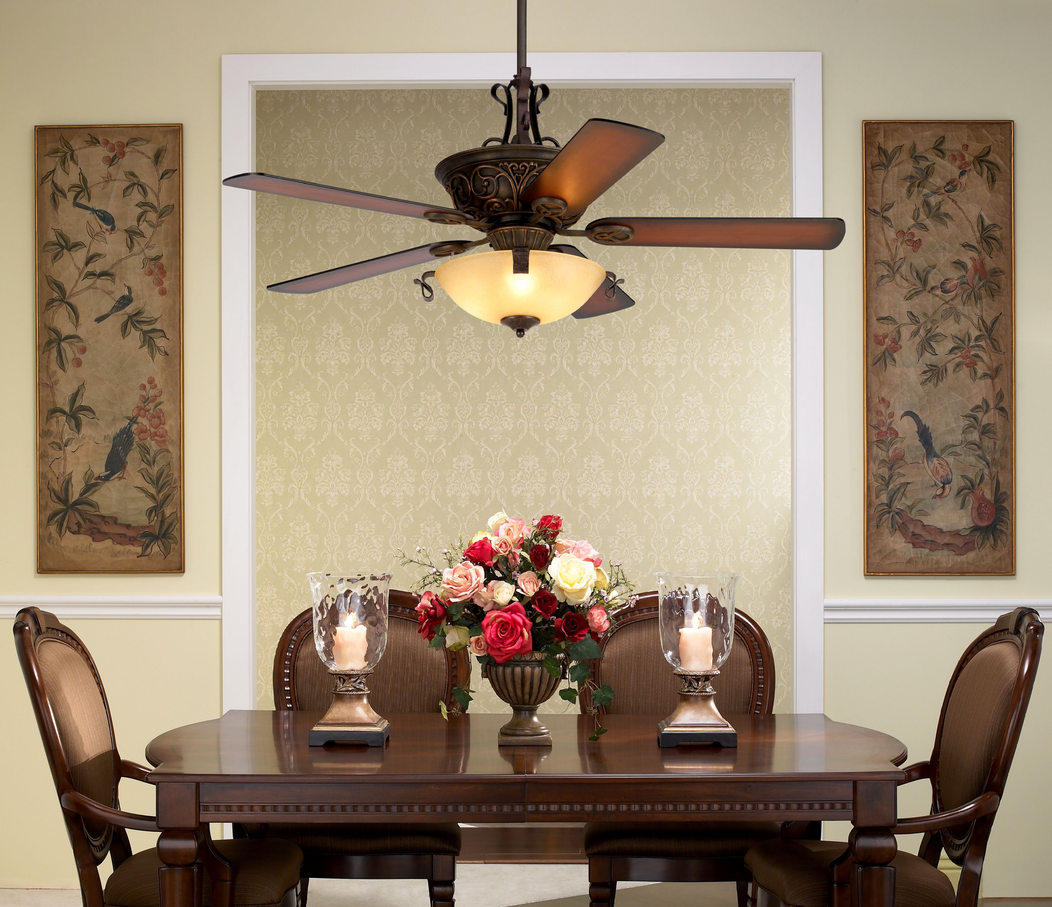 52" Casa Contessa Copper Bronze Ceiling Fan with Light in scene