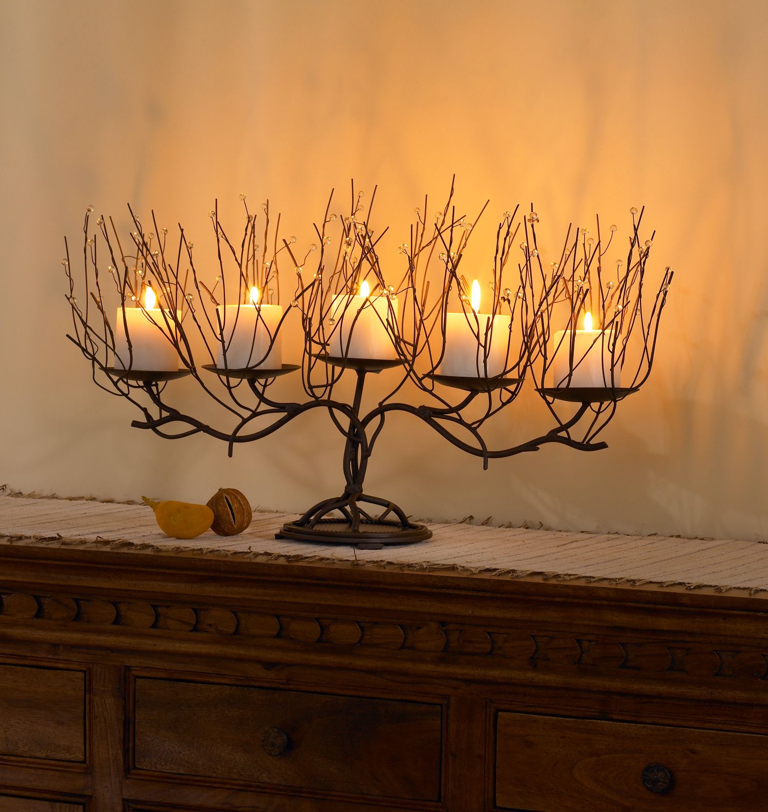 Twig and Beads Candelabra Candle Holder