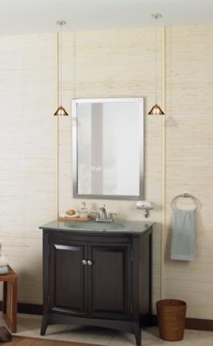 Twin hanging pendant lights illuminate a bathroom vanity. - Lighting & Decor by www.lampsplus.com