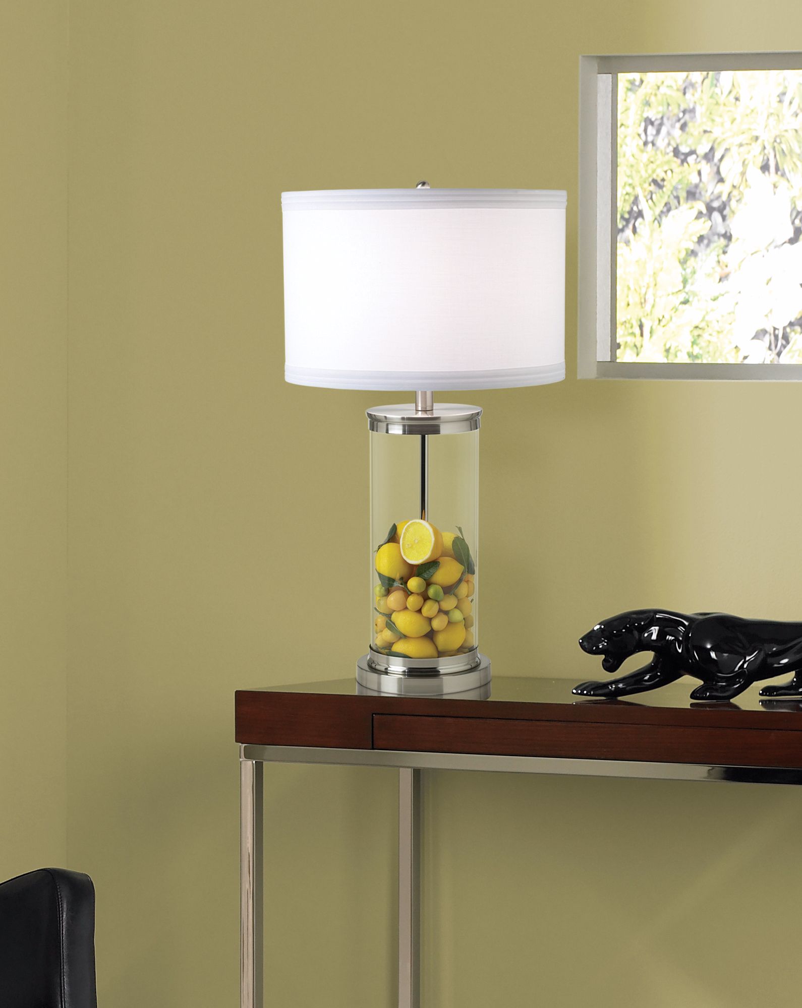 Fillable Glass Cylinder Collector's Table Lamp in scene