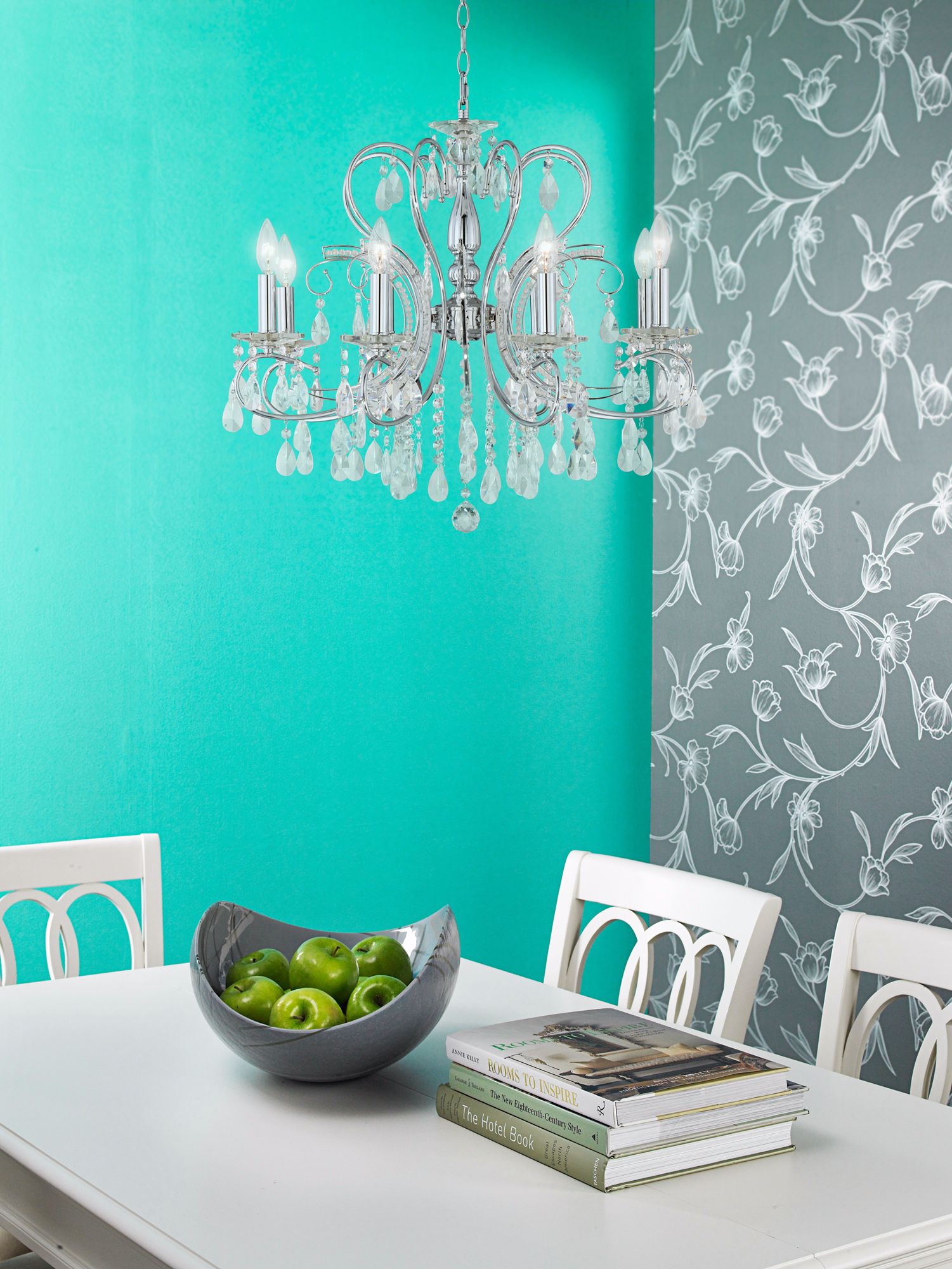 8-Light Chrome Finish Crystal Chandelier in scene