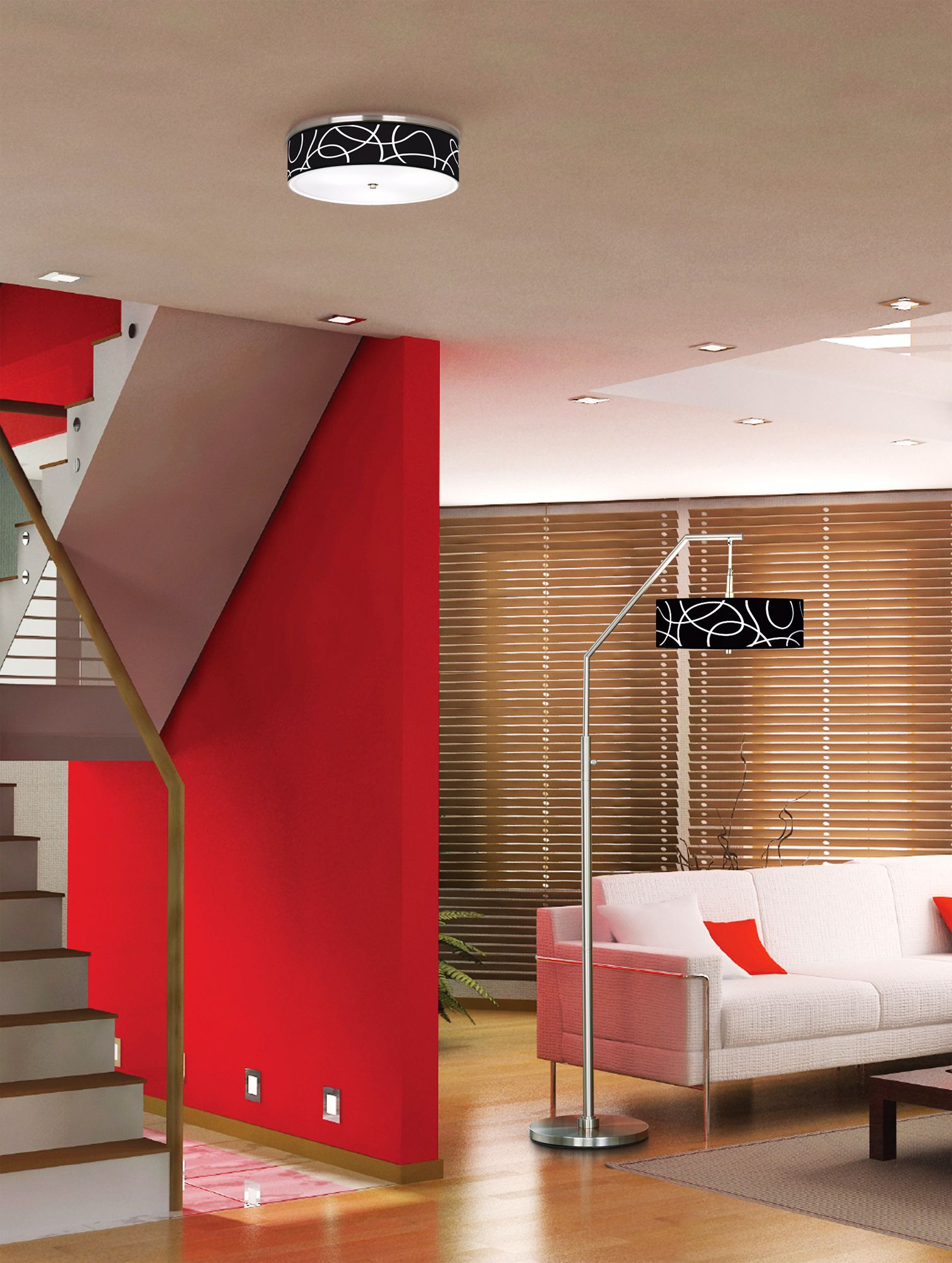 Add bold red and black accents for a contemporary foyer decorating idea.