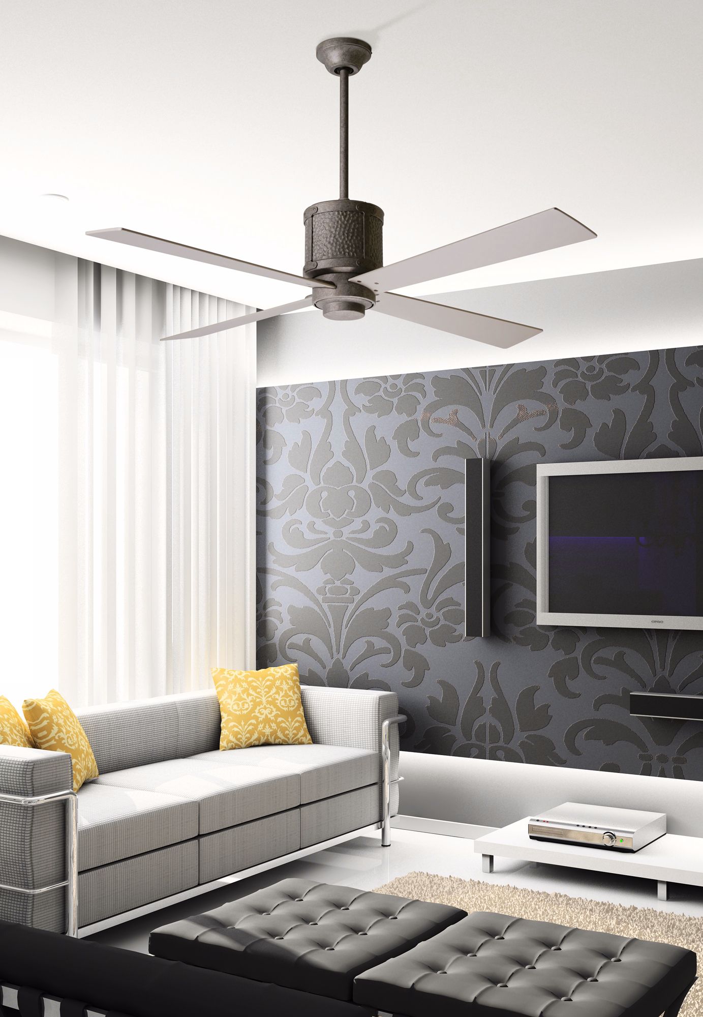 52" Bodega Hammered Steel Ceiling Fan in scene