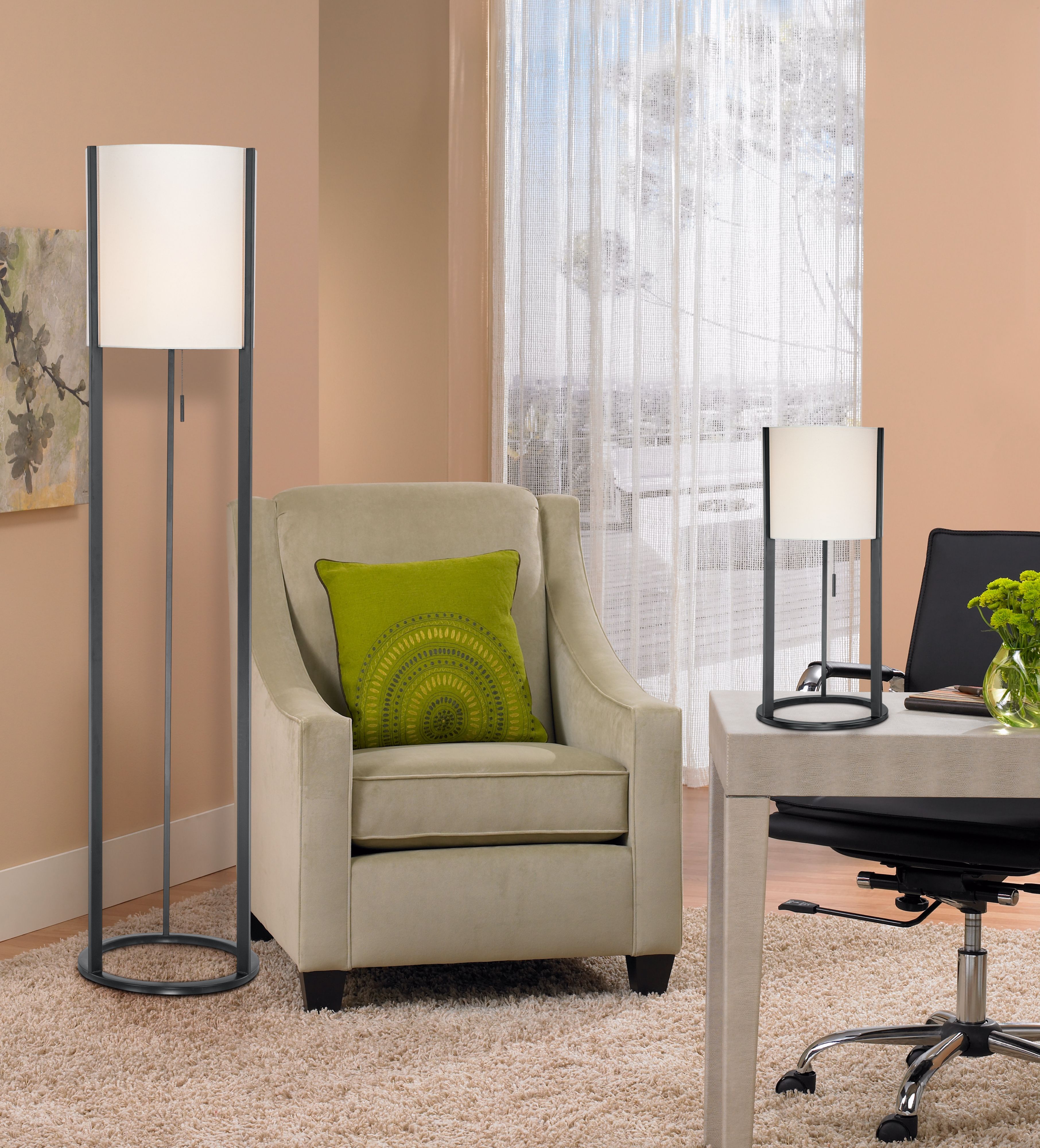 The flex home office room scene is a tranquil space to relax or work from home.