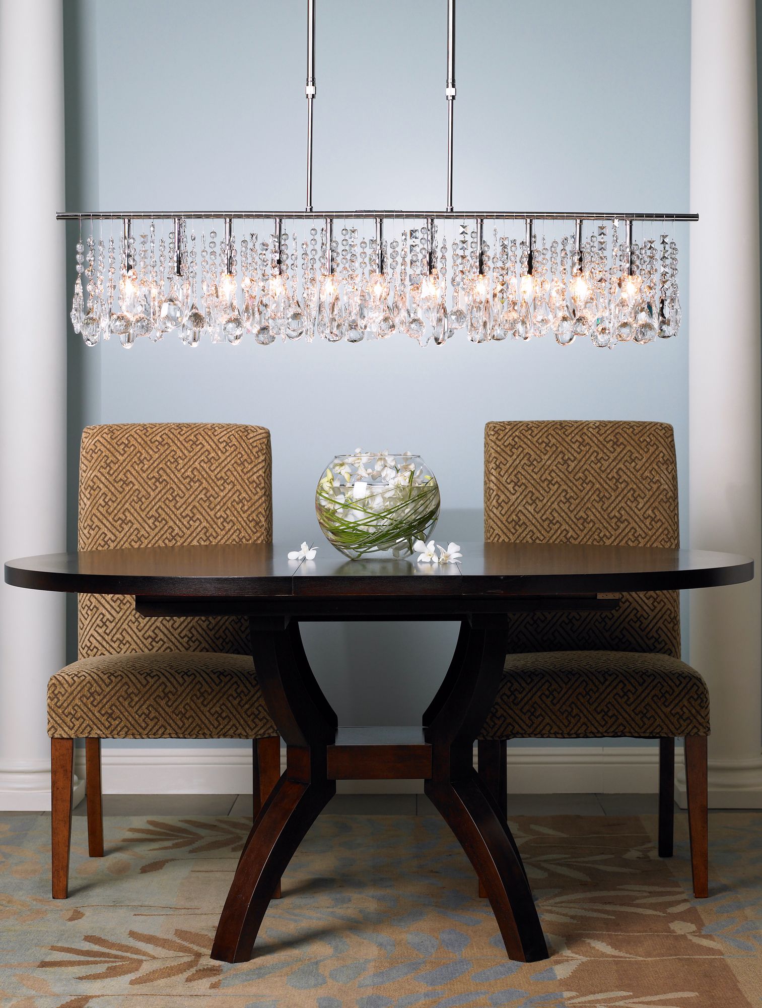 Take the edge off with a luxe chandelier.