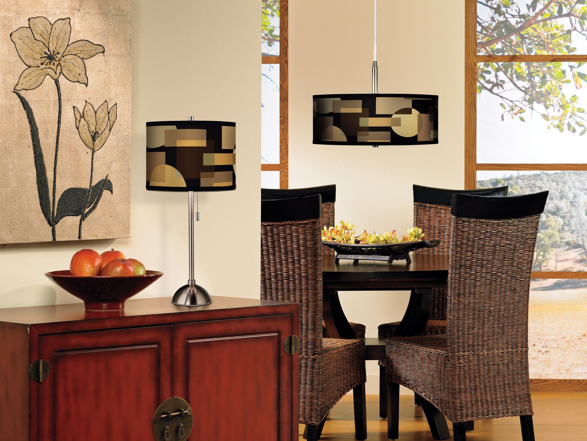 A contemporary dining room design idea with modern geometric elements.