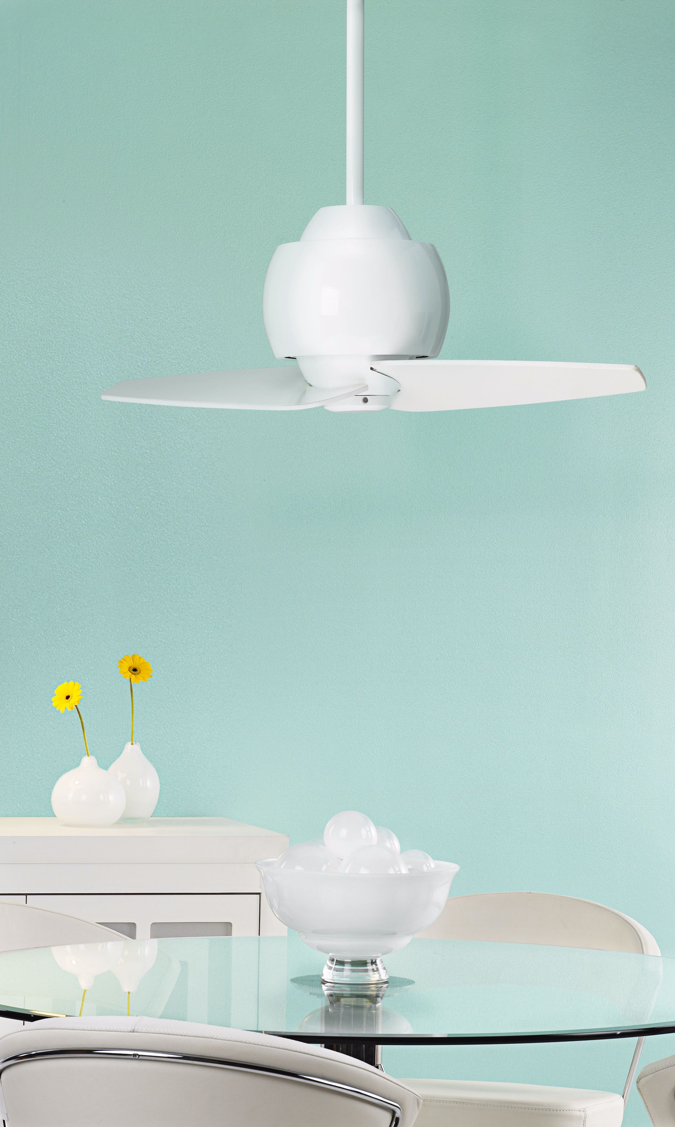 30" Entity White Damp Location Ceiling Fan in scene