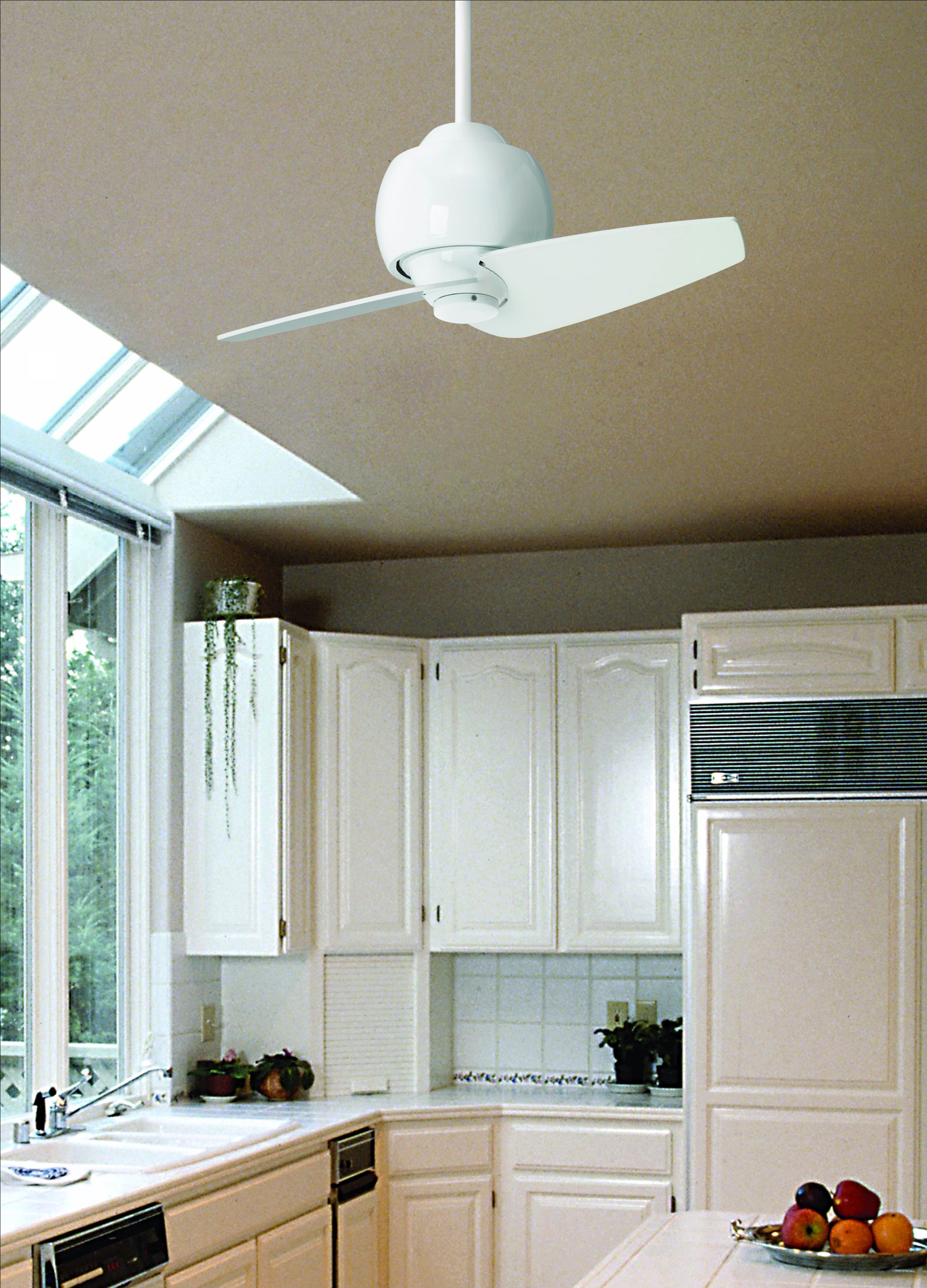 30" Entity White Damp Location Ceiling Fan in scene