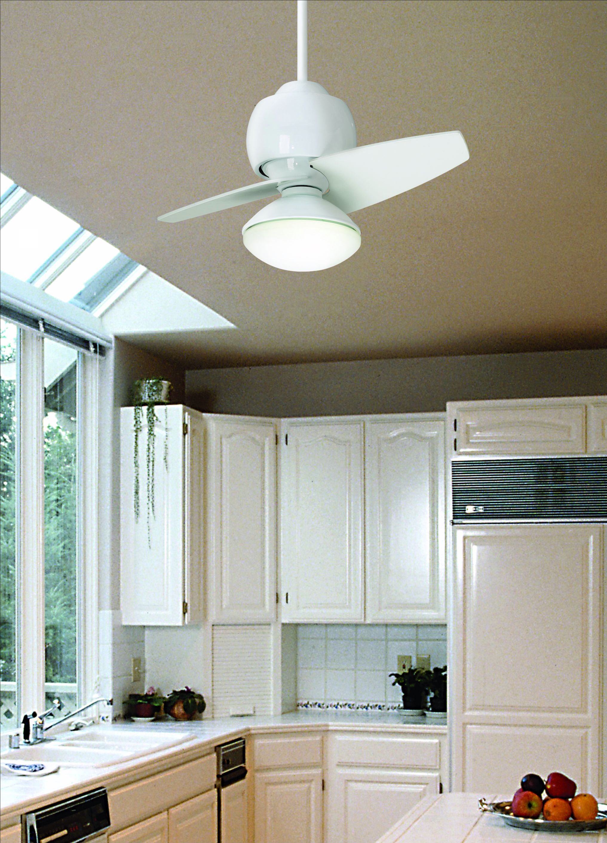 30" Entity White Damp Rated Opal Glass Light Kit Ceiling Fan in scene