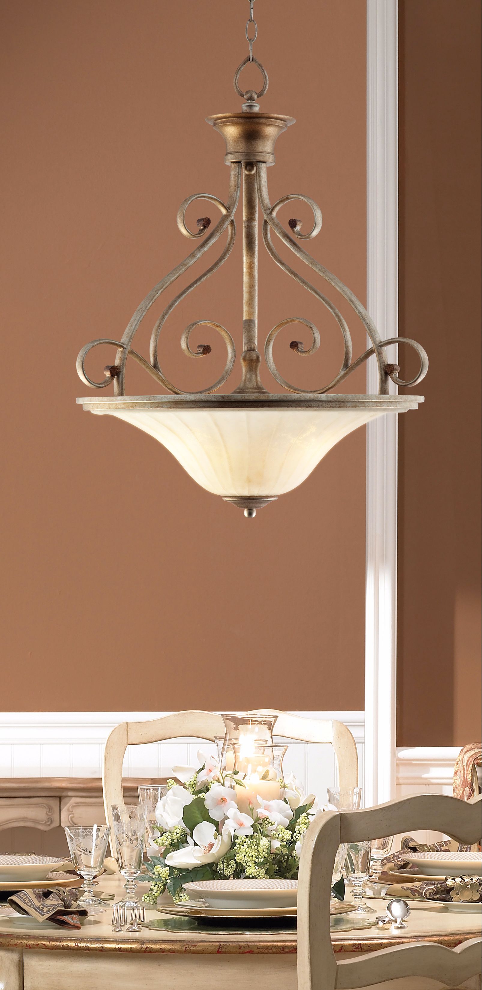 Possini Riviera Scrolls 3-Light Bowl Pendant Light in scene