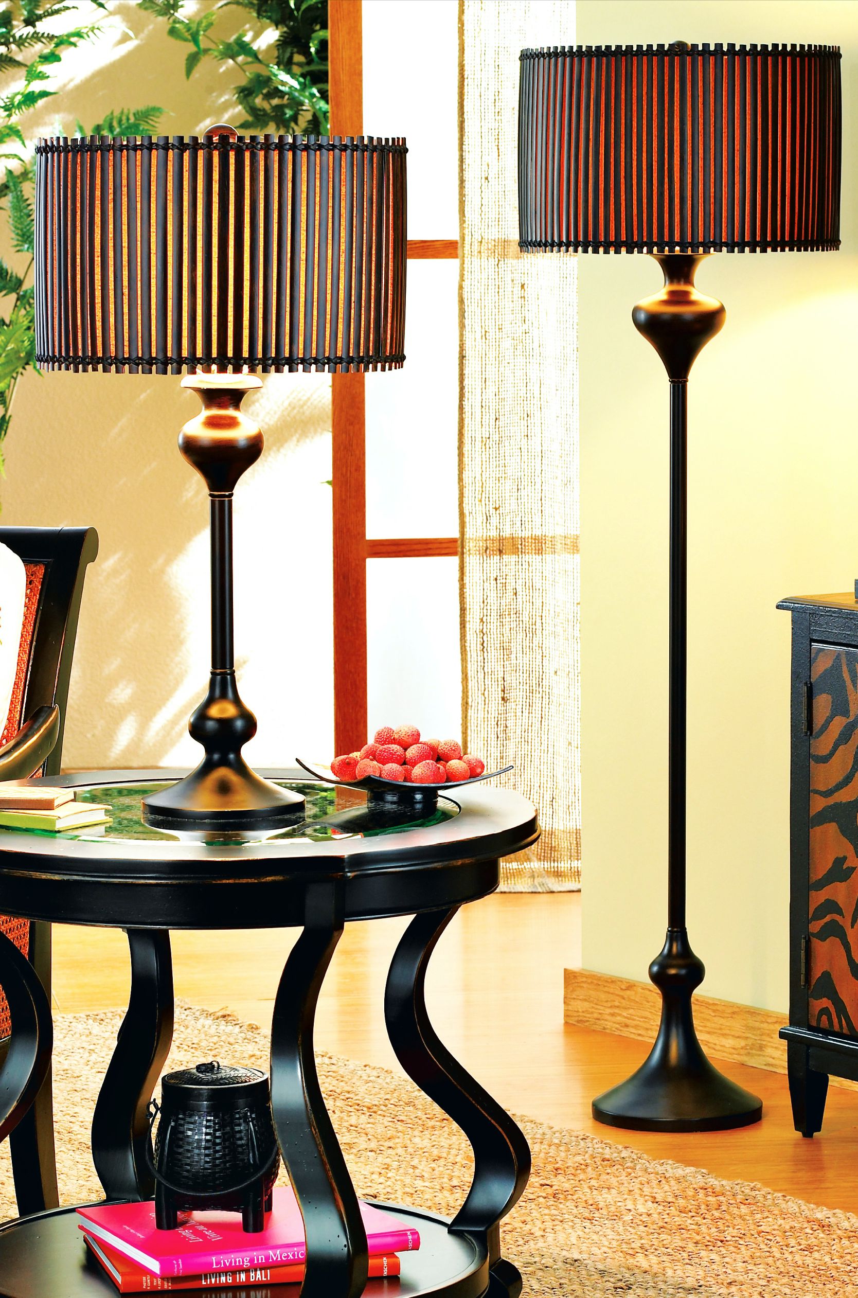Exotic bamboo lamps.