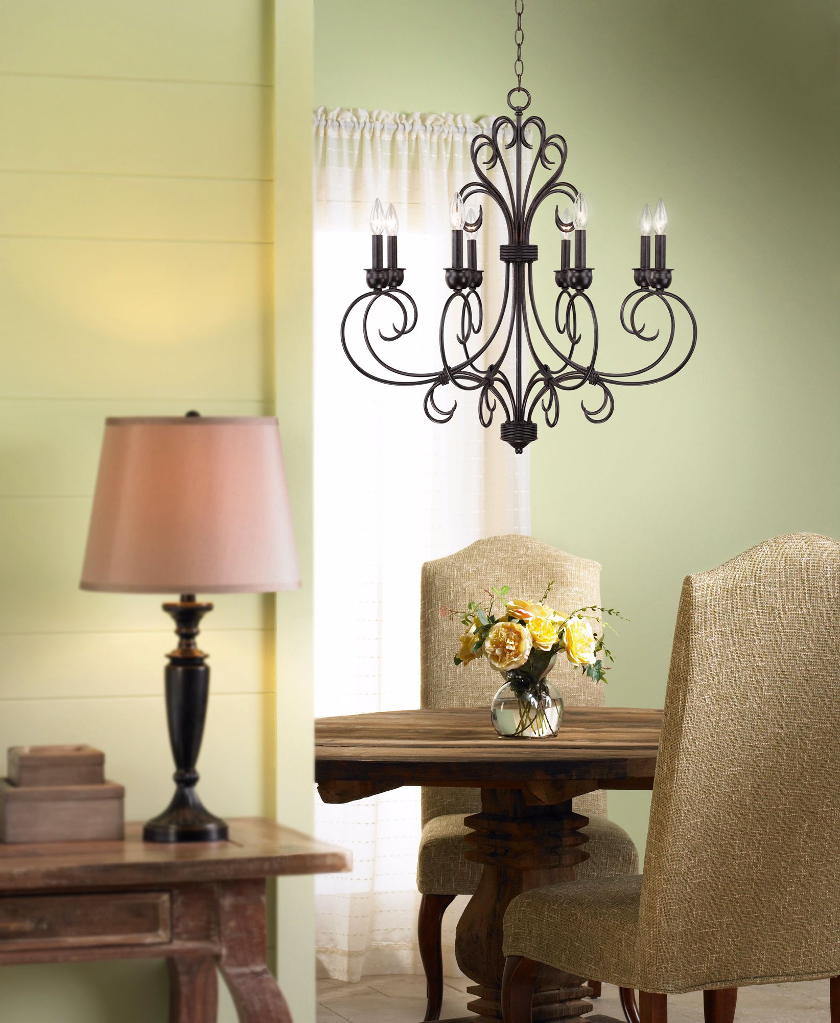 8-Light Black Iron Chandelier in scene