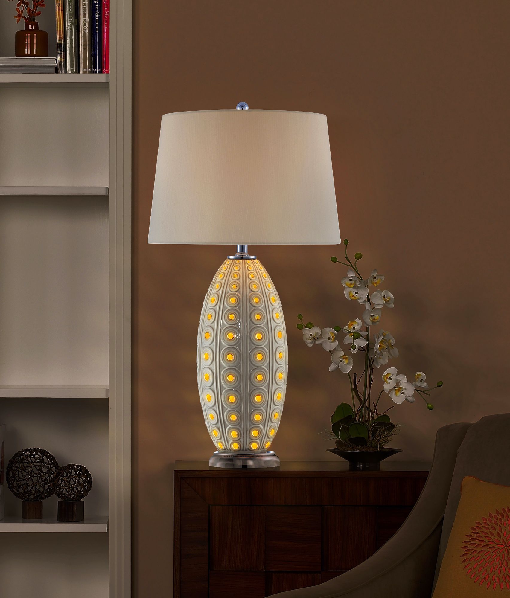 Ceramic Circles White Nightlight Table Lamp in scene