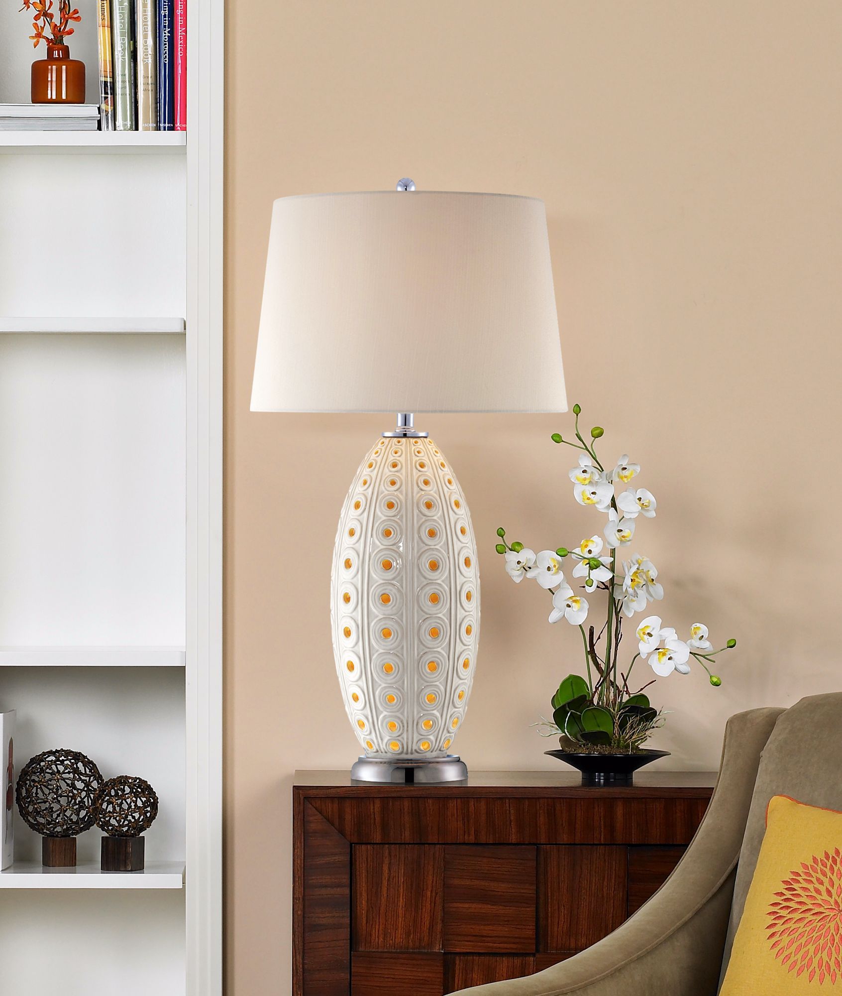Ceramic Circles White Nightlight Table Lamp in scene