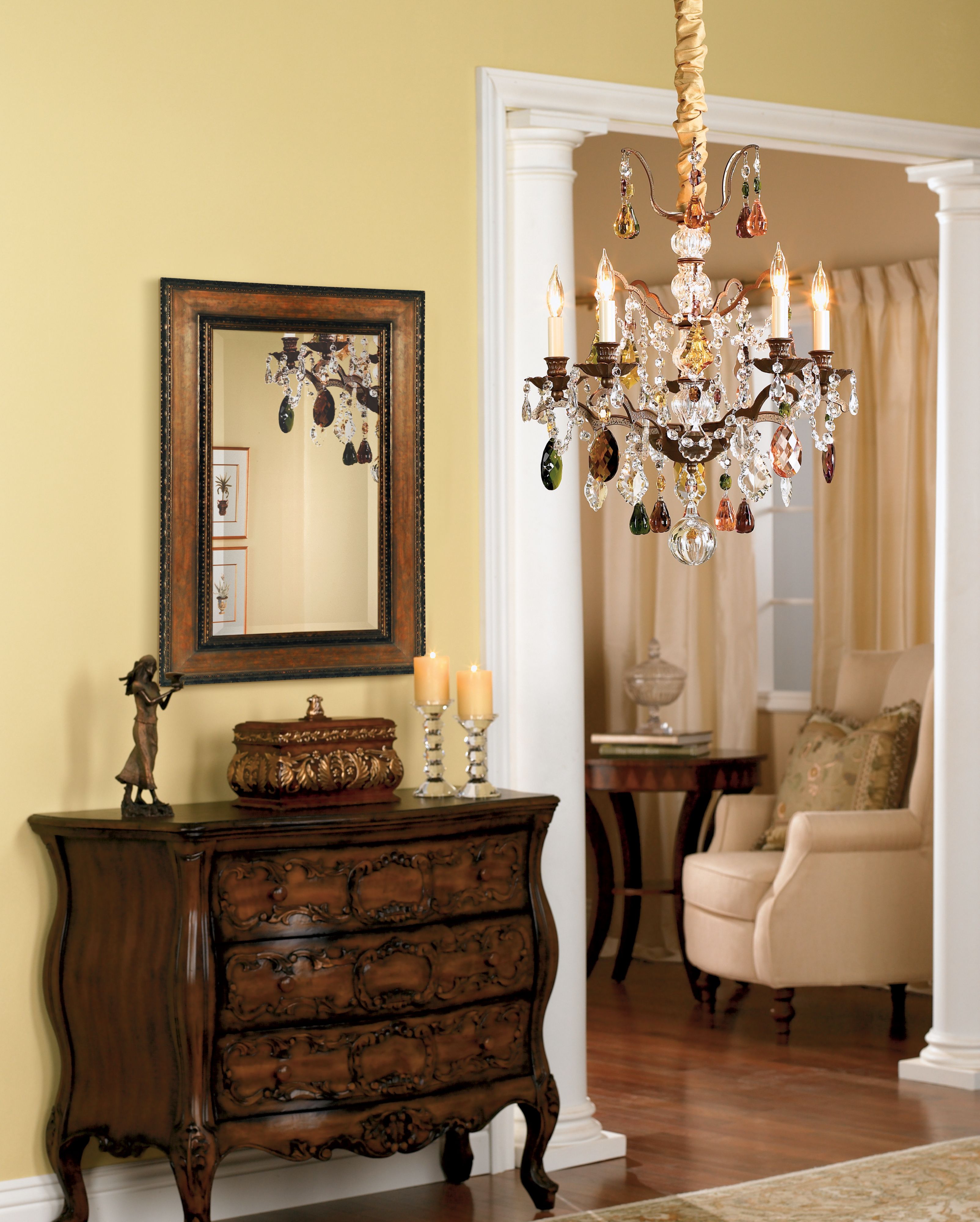 A chest of drawers with traditional curves is a beautiful addition in an entry.