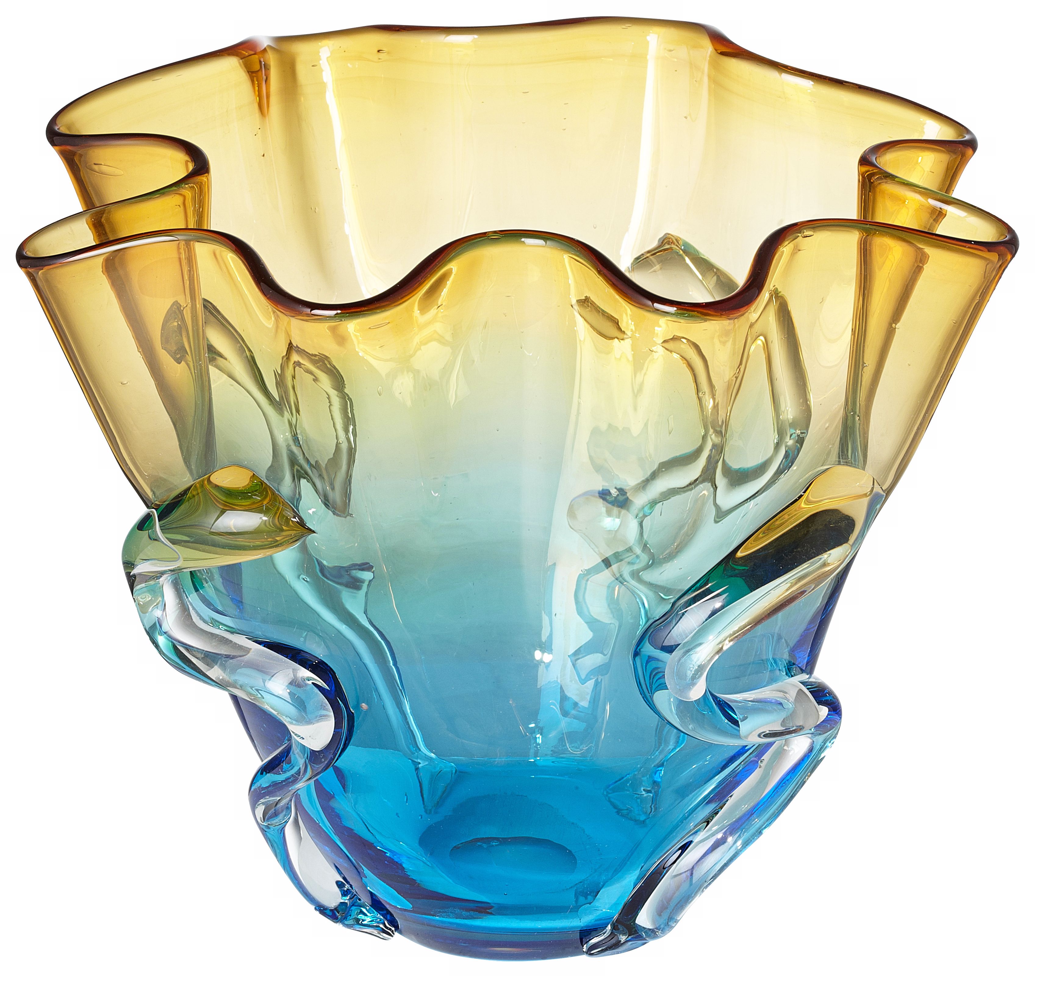 Blue Ruffled 10" Glass Bowl