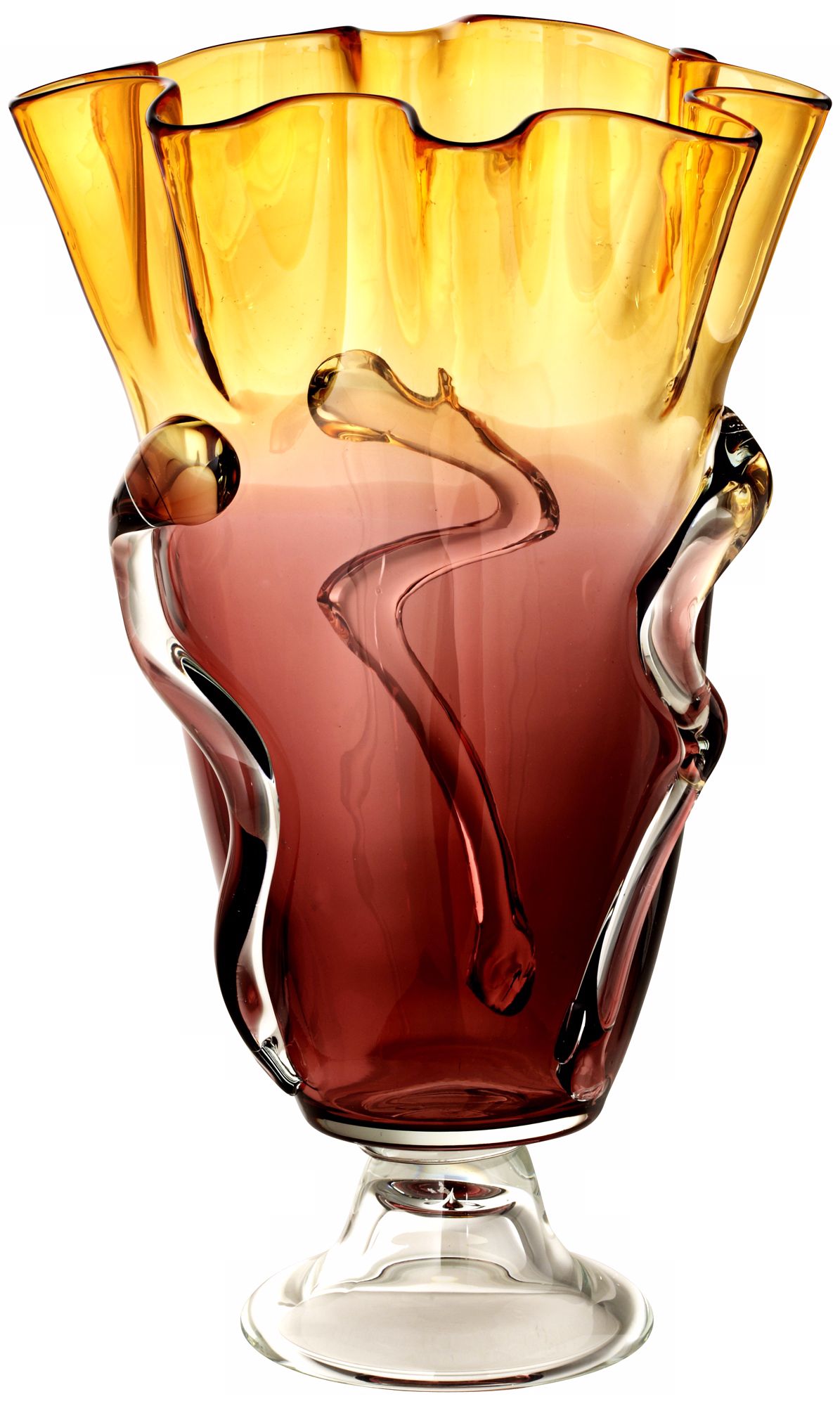 Purple Ruffled Glass 14 1/2" Pedestal Vase