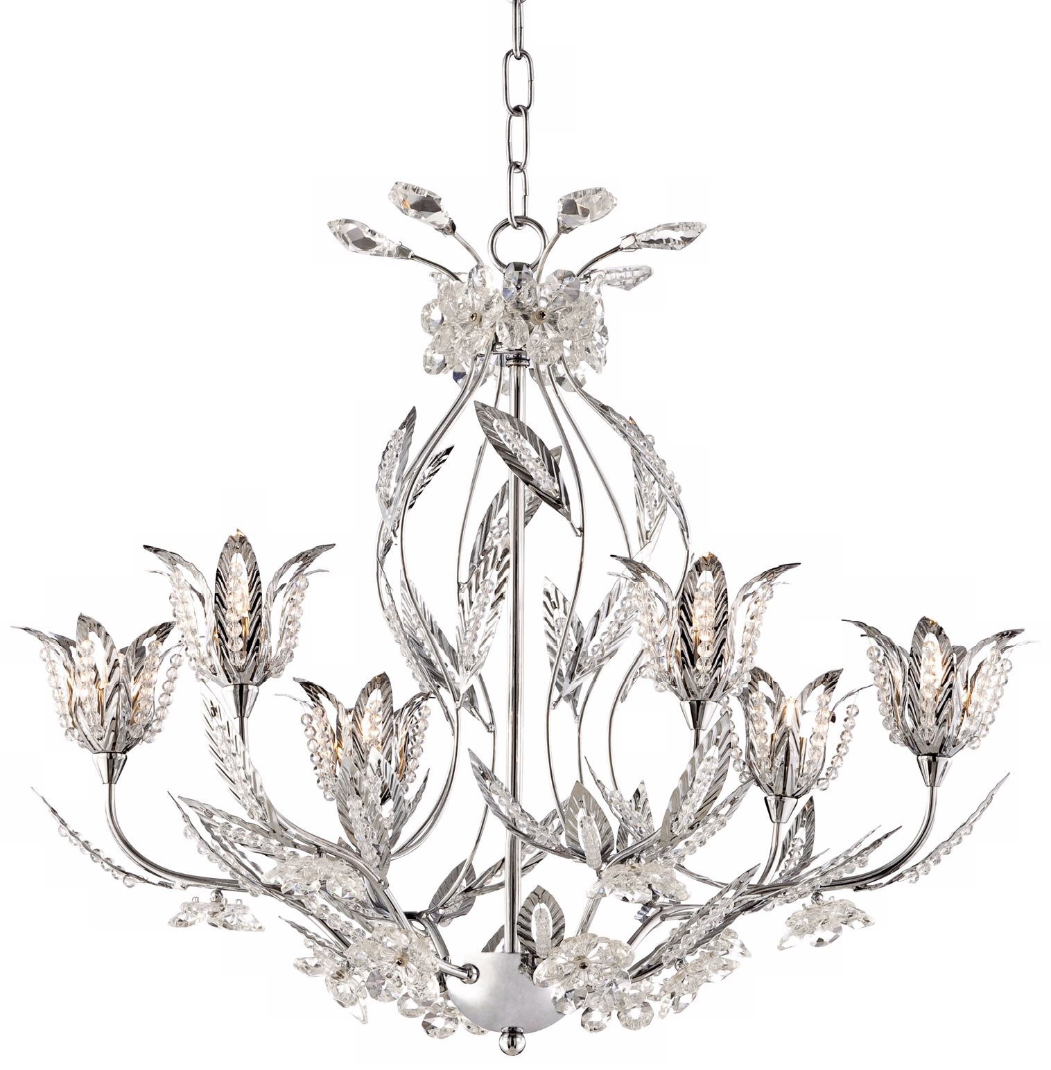 Elegant Chrome and Crystal Floral 22" Wide Chandelier