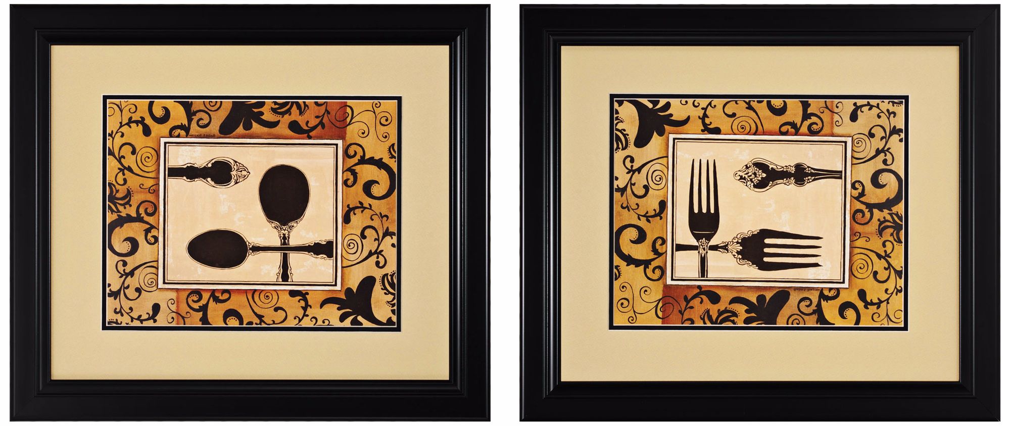 Set of 2 Antique Silverware Framed Wall Art