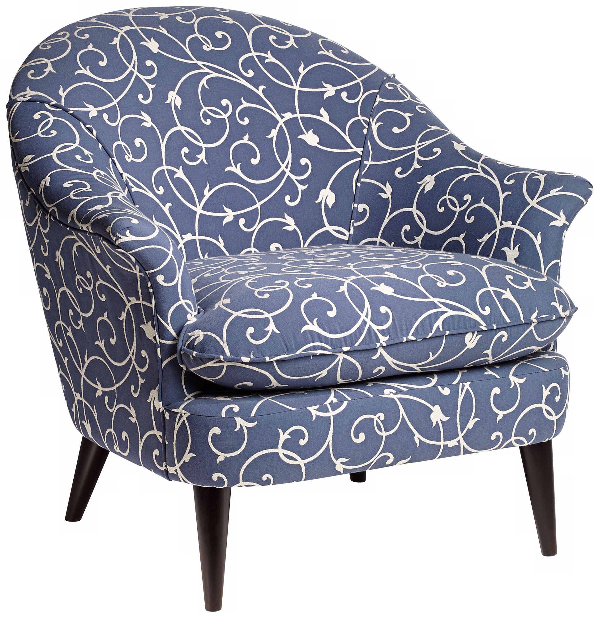 Scrolling Vine Pattern Blue and White Armchair